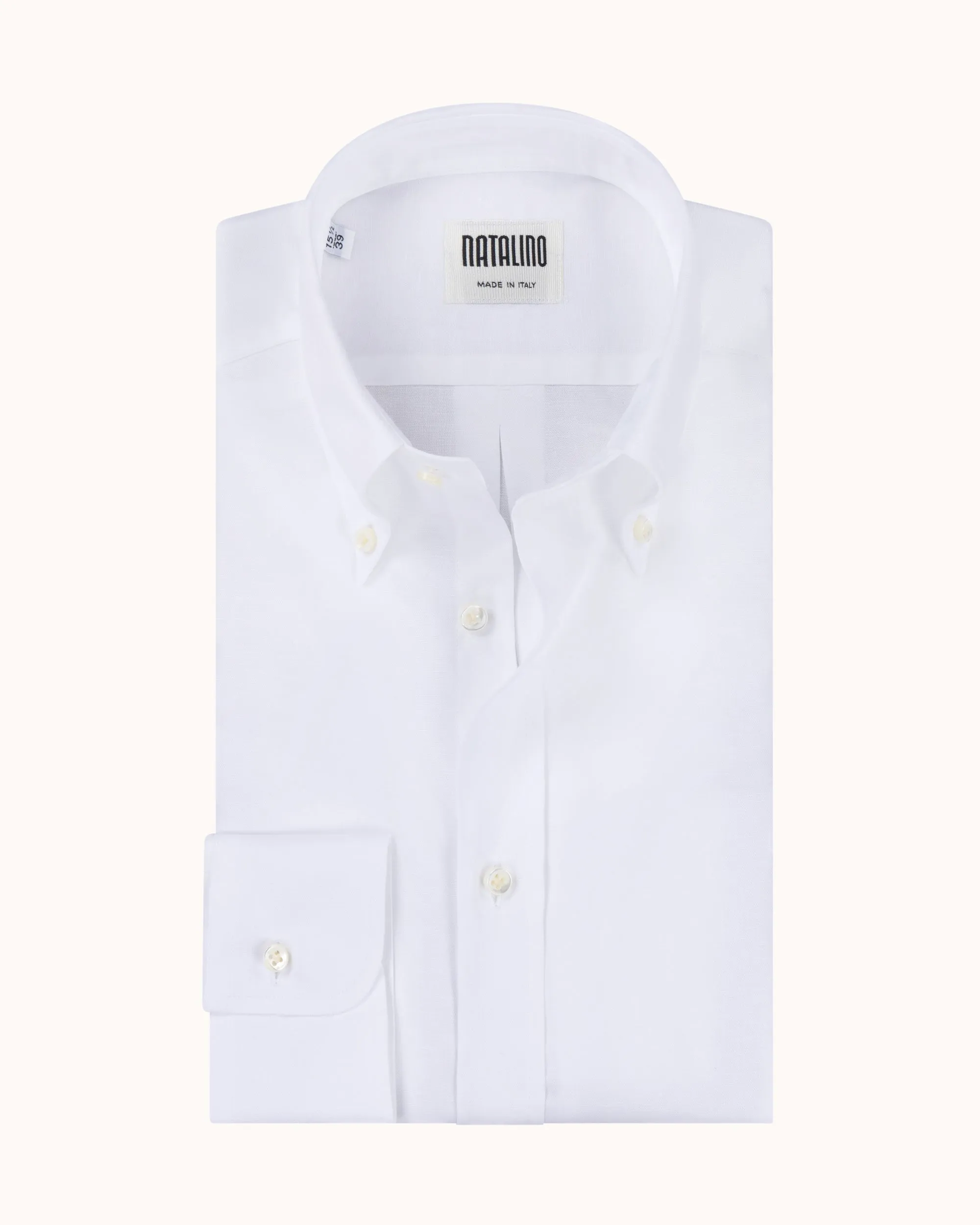 Button Down Collar Shirt - White Cotton Linen sold by Natalino product image thumbnail 2