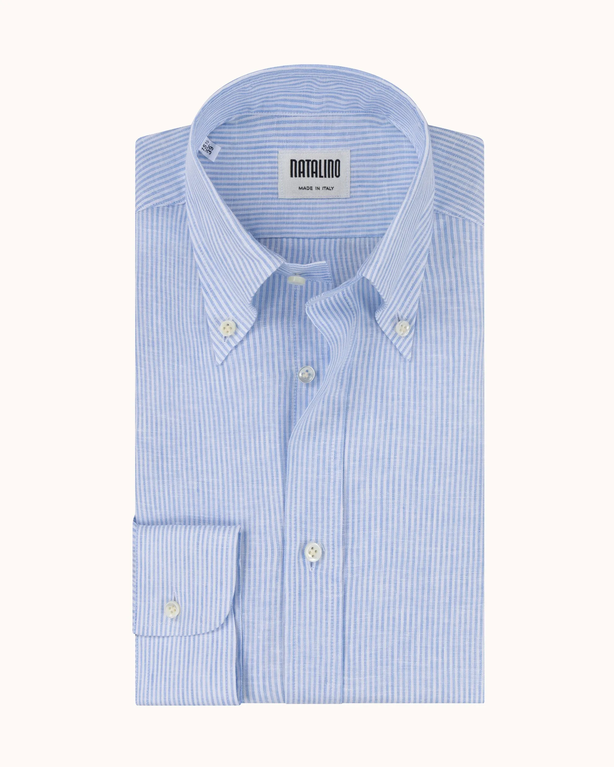 Button Down Collar Shirt - Blue Stripe Linen sold by Natalino