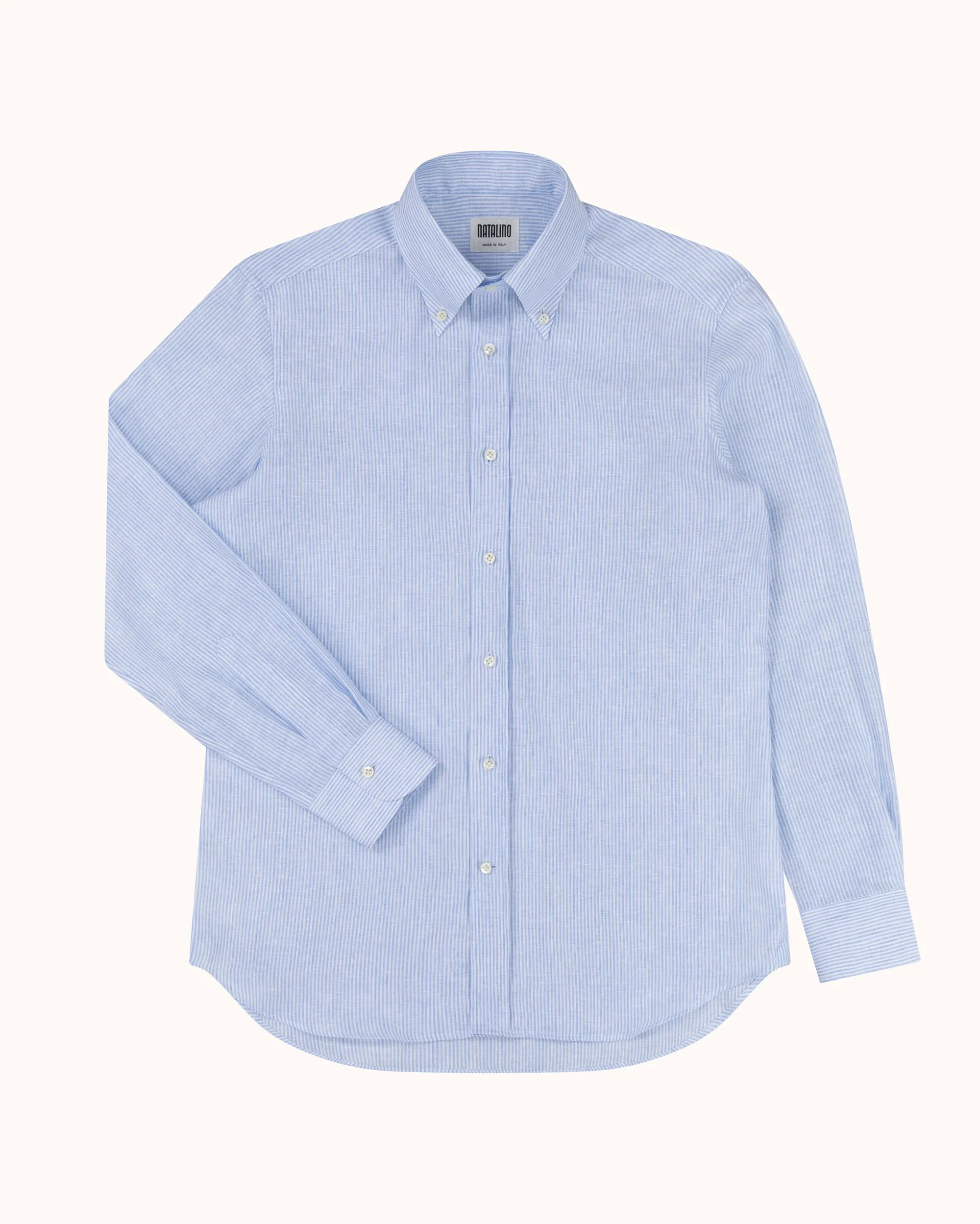 Button Down Collar Shirt - Blue Stripe Linen sold by Natalino product image thumbnail 2