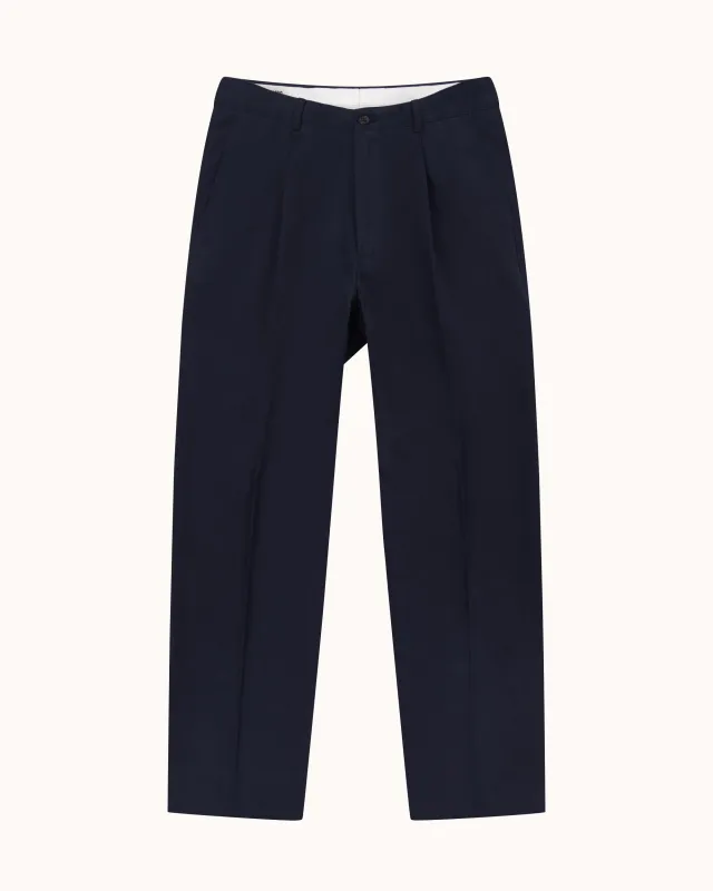 Casual Relaxed Pleated Trouser - Navy Brushed Cotton made by Natalino