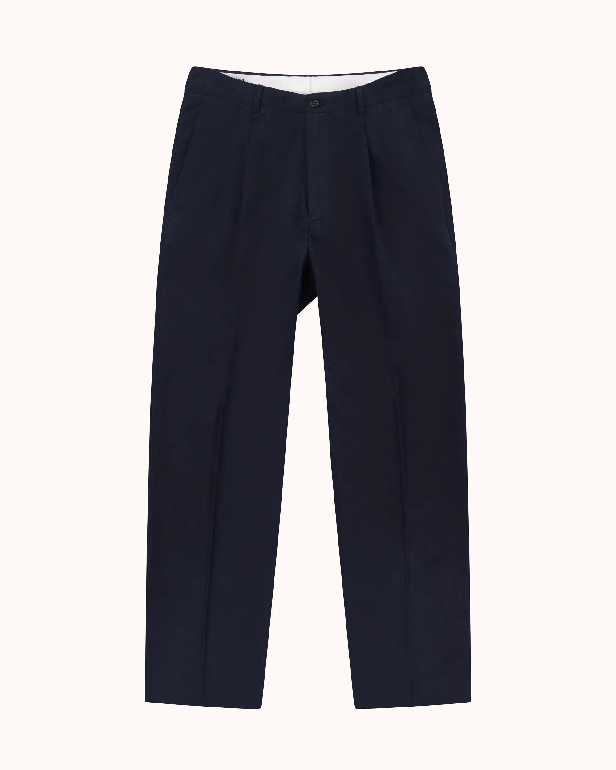 Casual Relaxed Pleated Trouser - Navy Brushed Cotton sold by Natalino