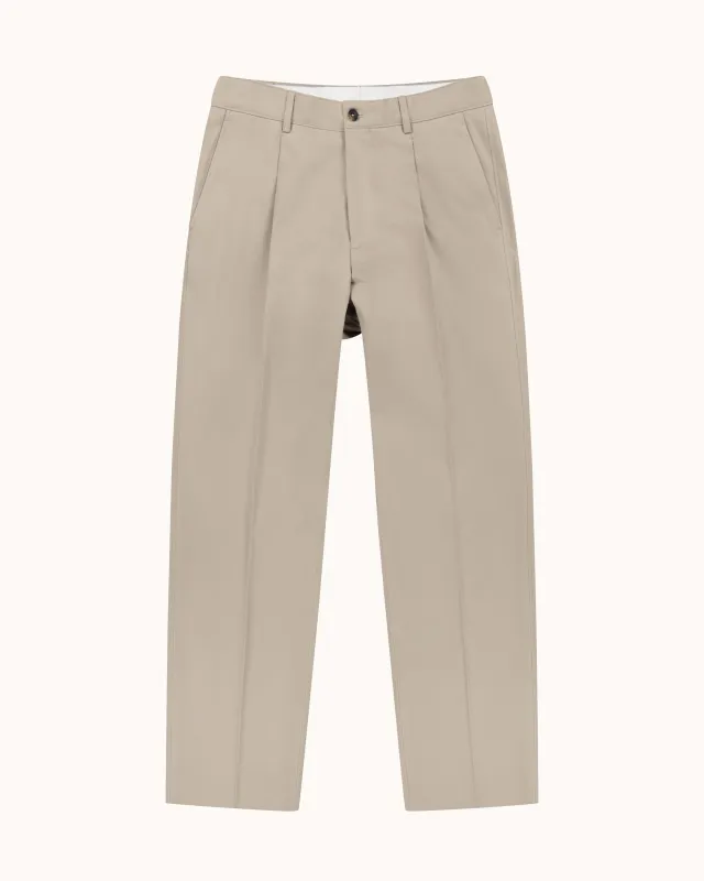 Casual Relaxed Pleated Trouser - Stone Brushed Cotton made by Natalino