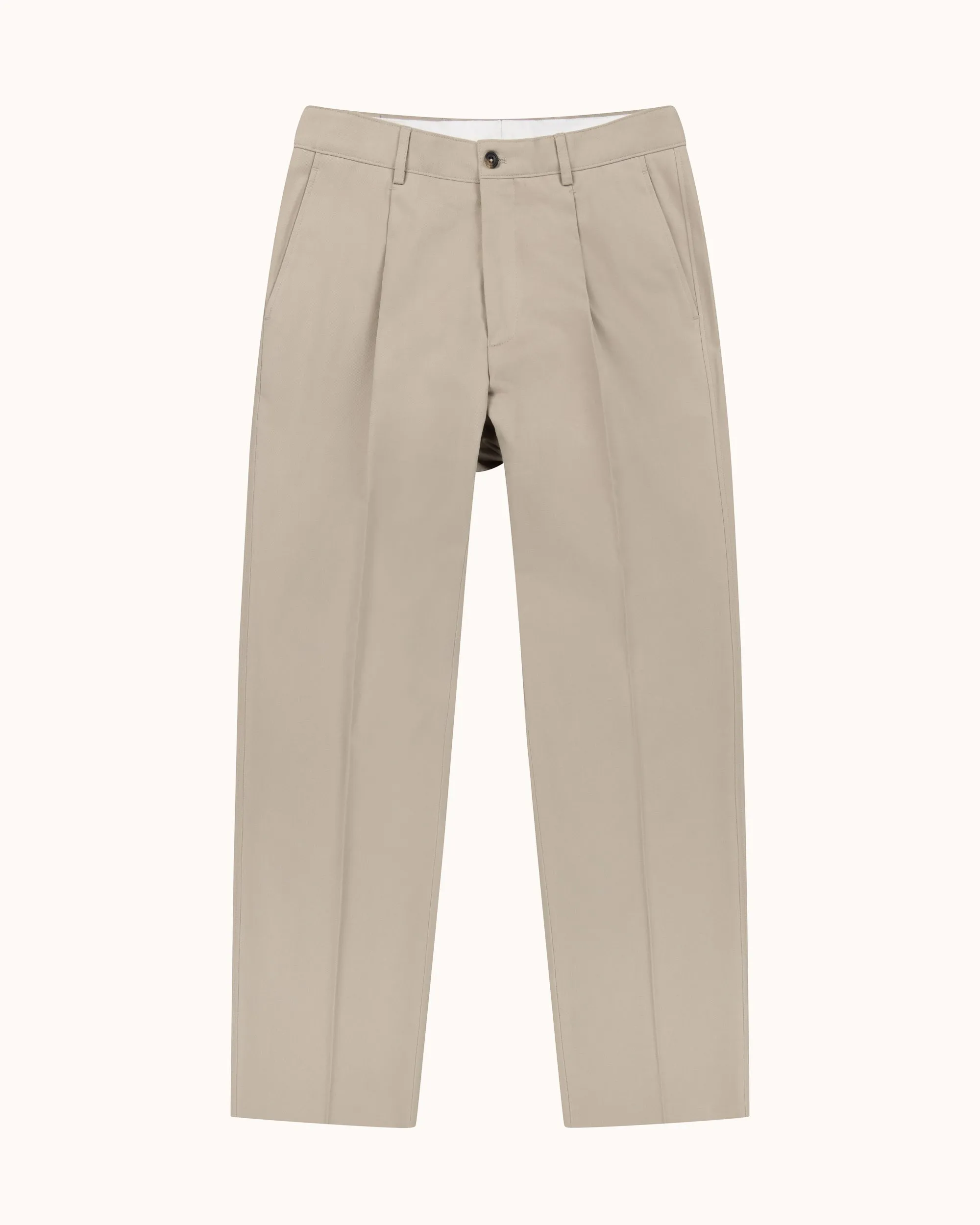 Casual Relaxed Pleated Trouser - Stone Brushed Cotton sold by Natalino