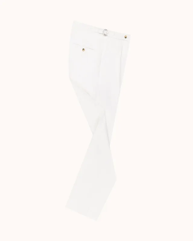Classic Pleated Trouser - White Brushed Cotton made by Natalino