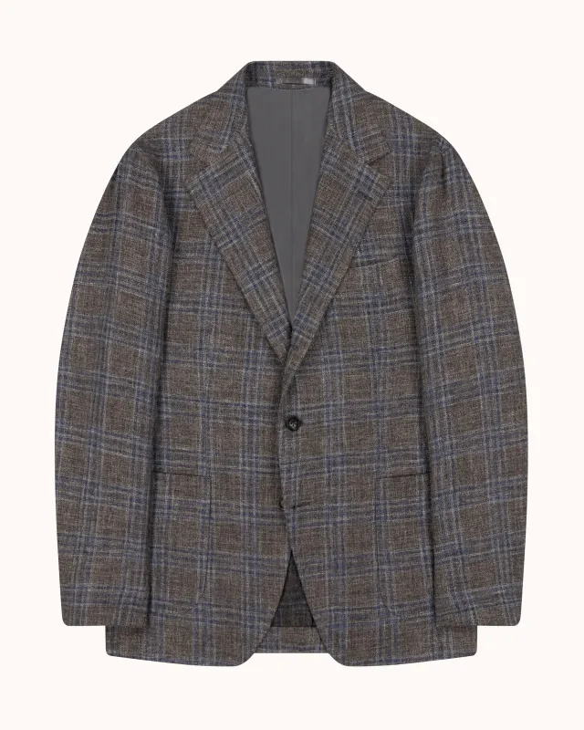 Sport Jacket - Brown Blue Check Linen Cotton made by Natalino