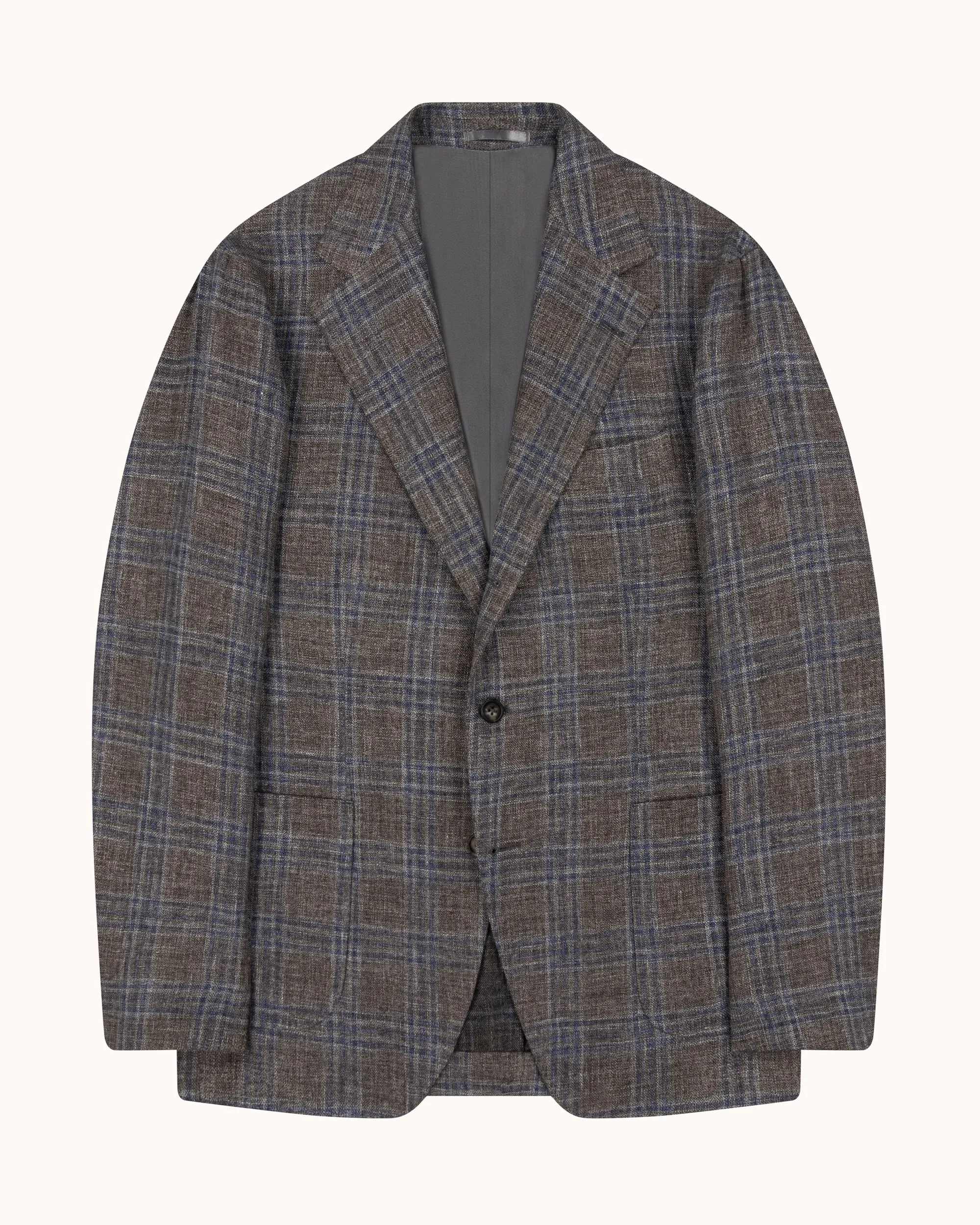 Sport Jacket - Brown Blue Check Linen Cotton sold by Natalino