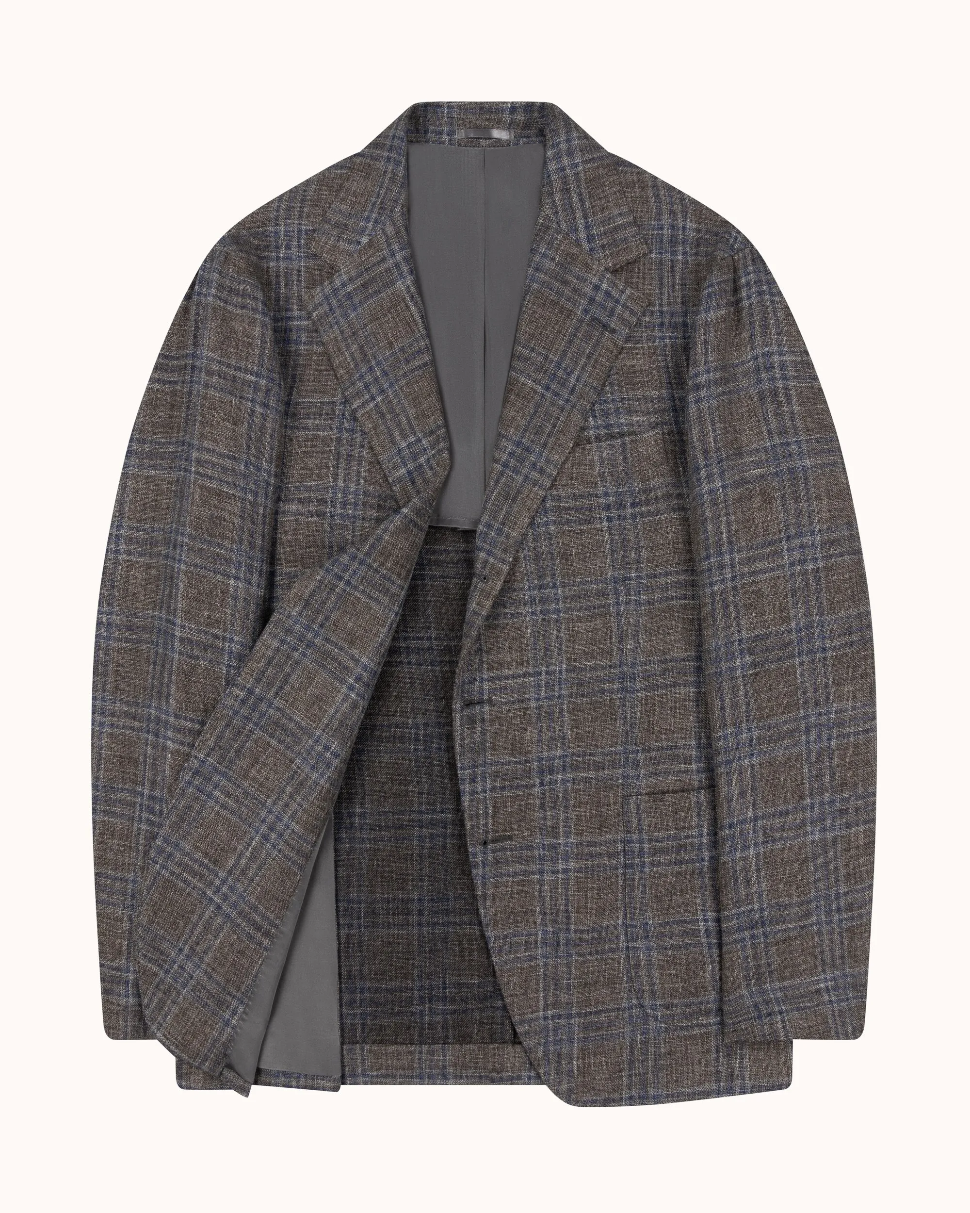 Sport Jacket - Brown Blue Check Linen Cotton sold by Natalino product image thumbnail 2
