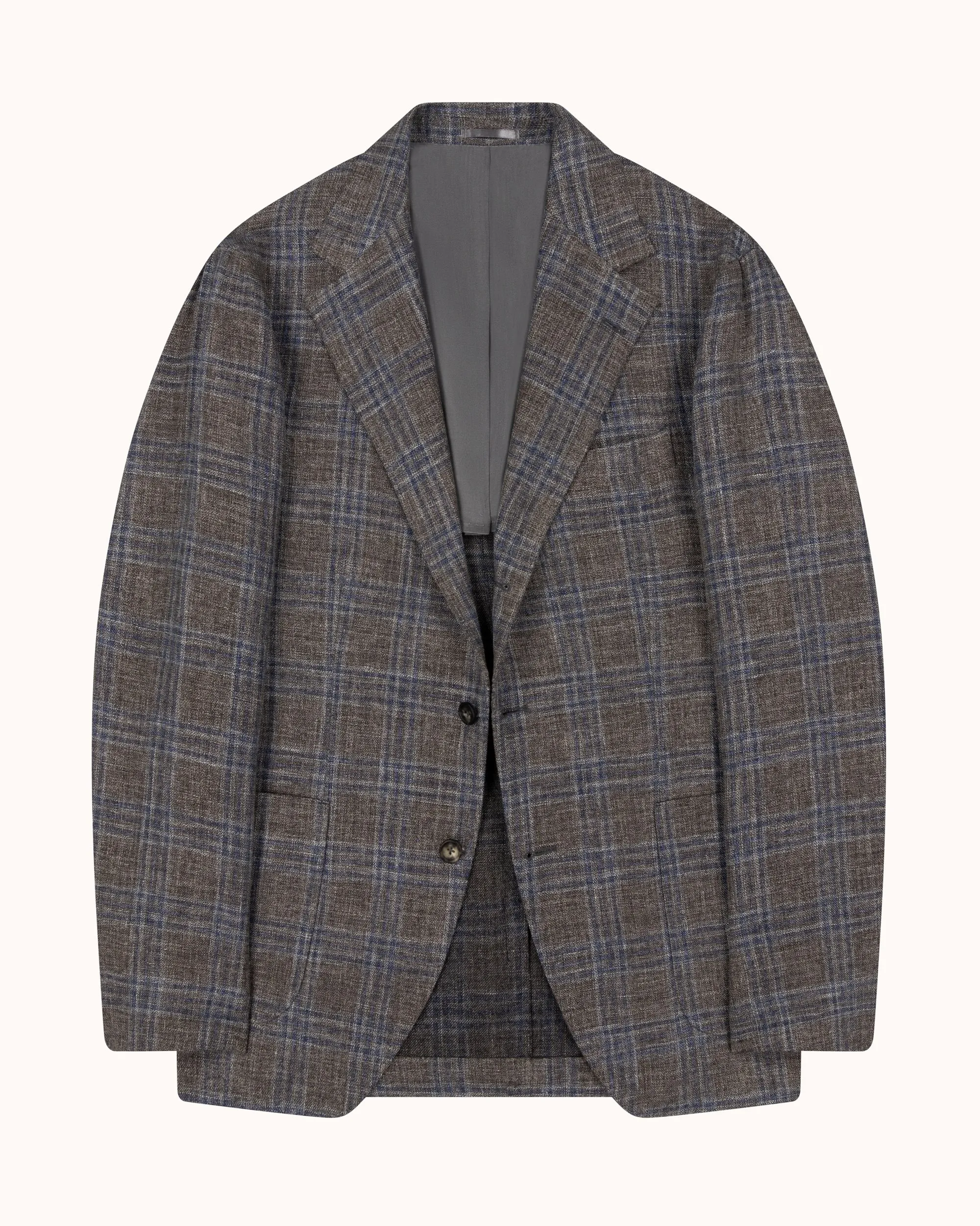 Sport Jacket - Brown Blue Check Linen Cotton sold by Natalino product image thumbnail 3