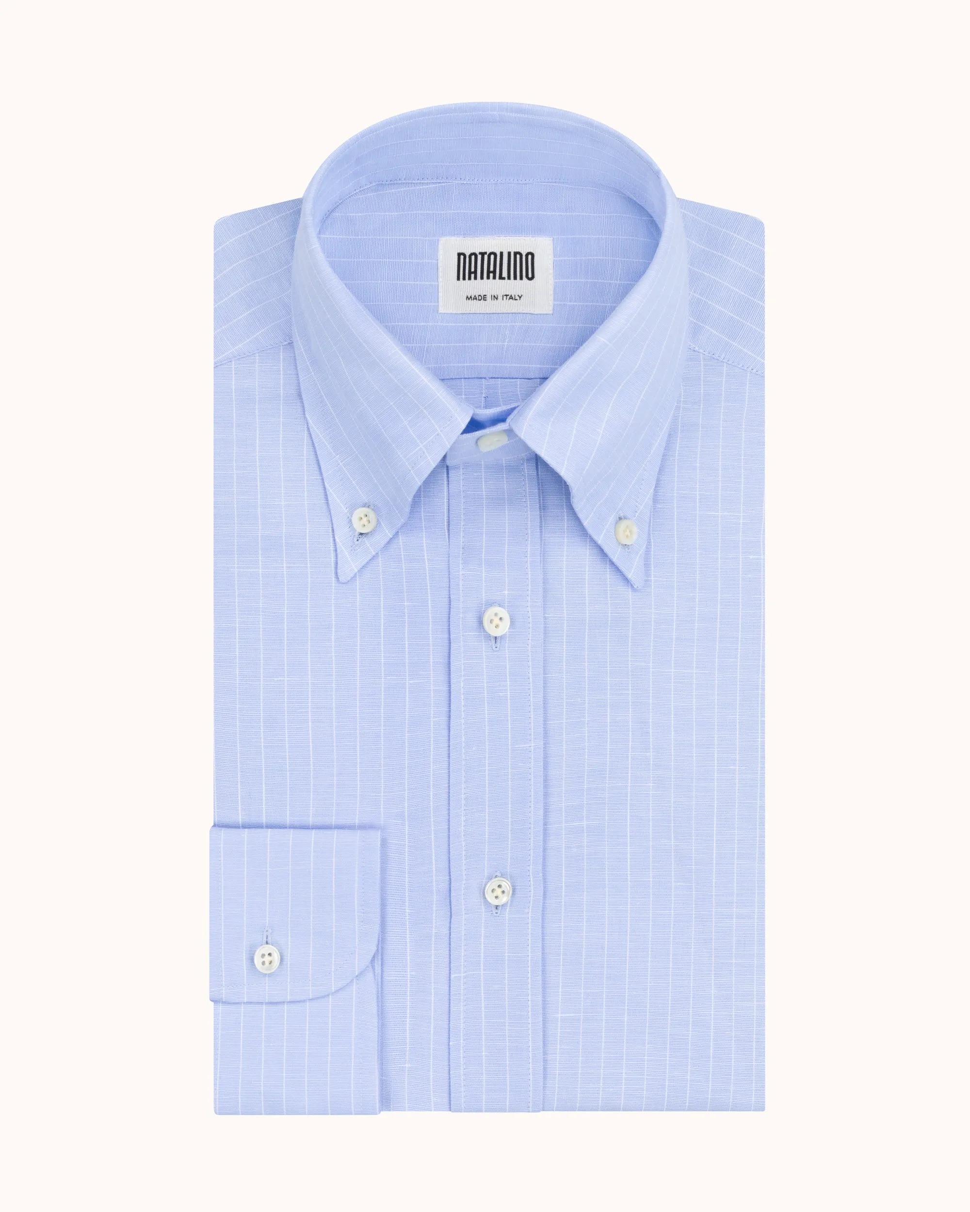Button Down Collar Shirt - Blue Pinstripe Cotton Linen sold by Natalino