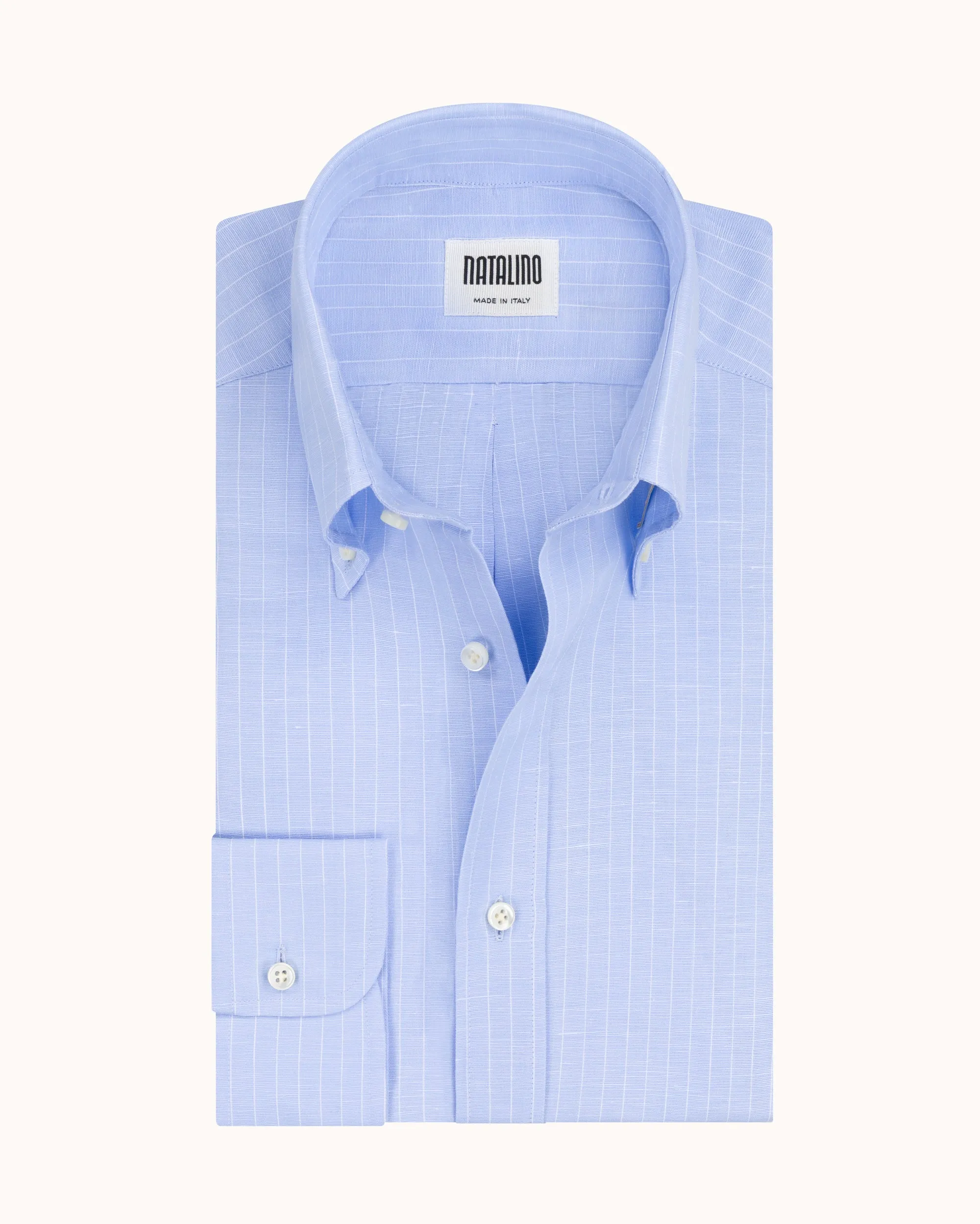 Button Down Collar Shirt - Blue Pinstripe Cotton Linen sold by Natalino product image thumbnail 2