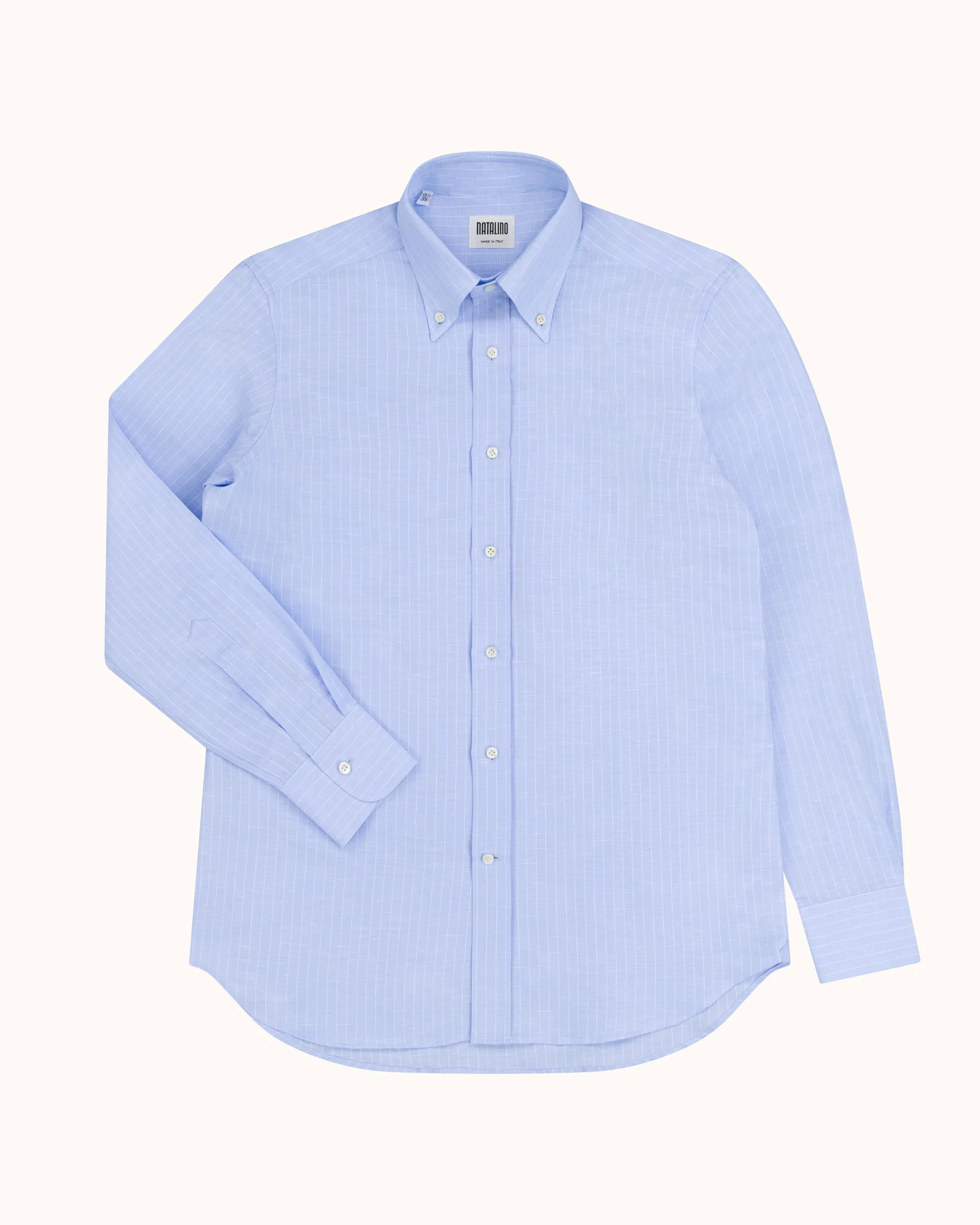 Button Down Collar Shirt - Blue Pinstripe Cotton Linen sold by Natalino product image thumbnail 3