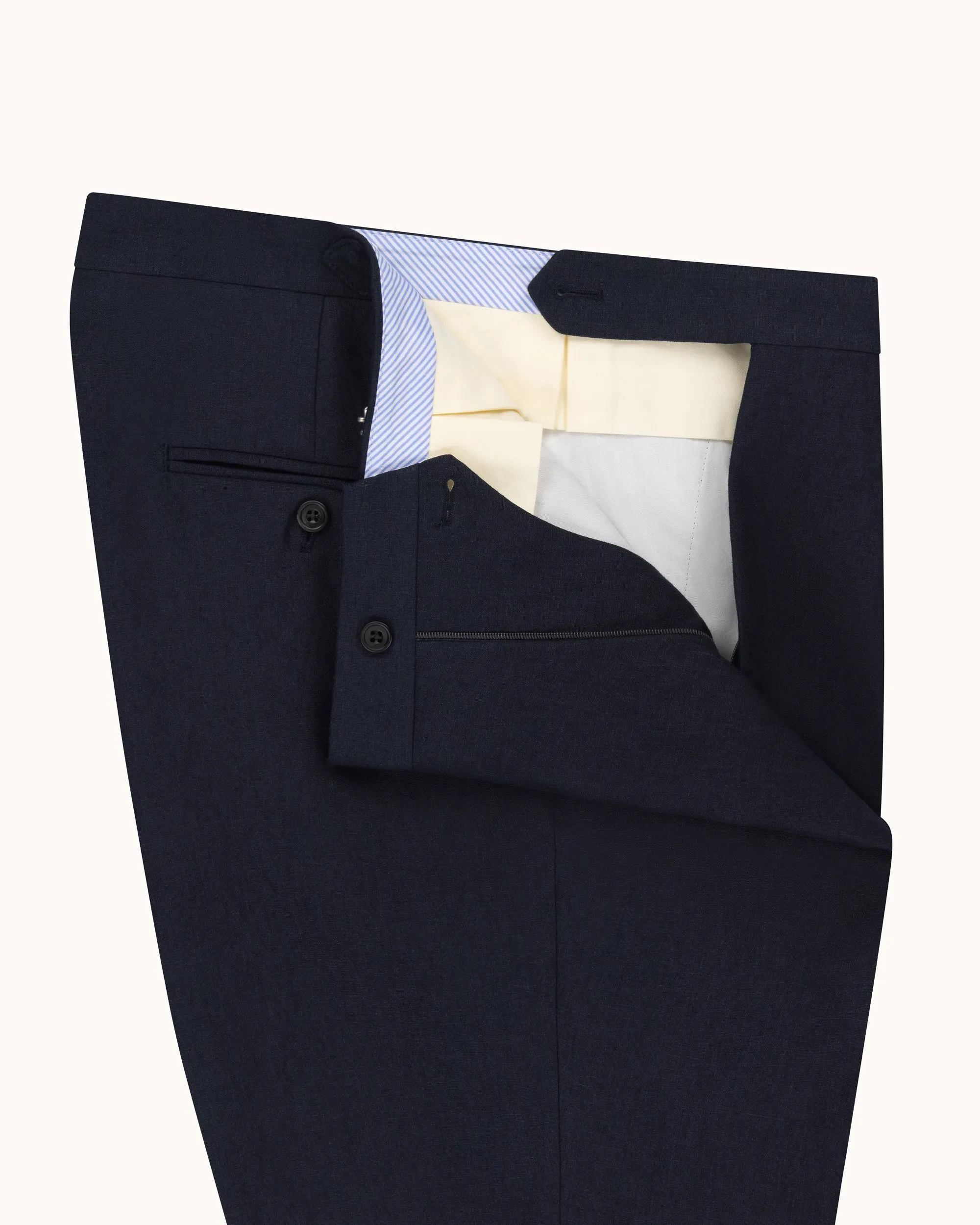 Classic Pleated Trouser - Navy High Twist Linen sold by Natalino product image thumbnail 3