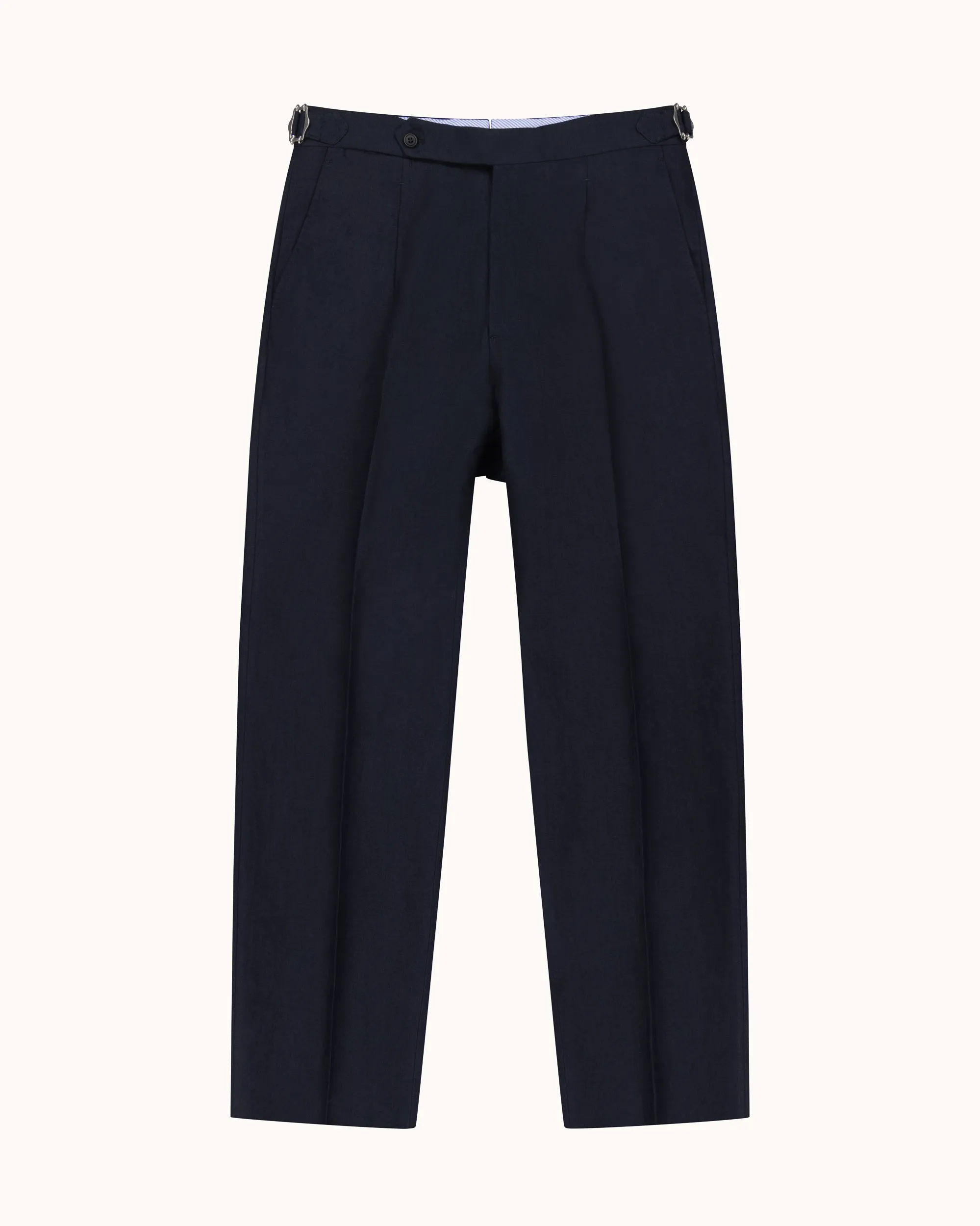 Classic Pleated Trouser - Navy High Twist Linen sold by Natalino product image thumbnail 4