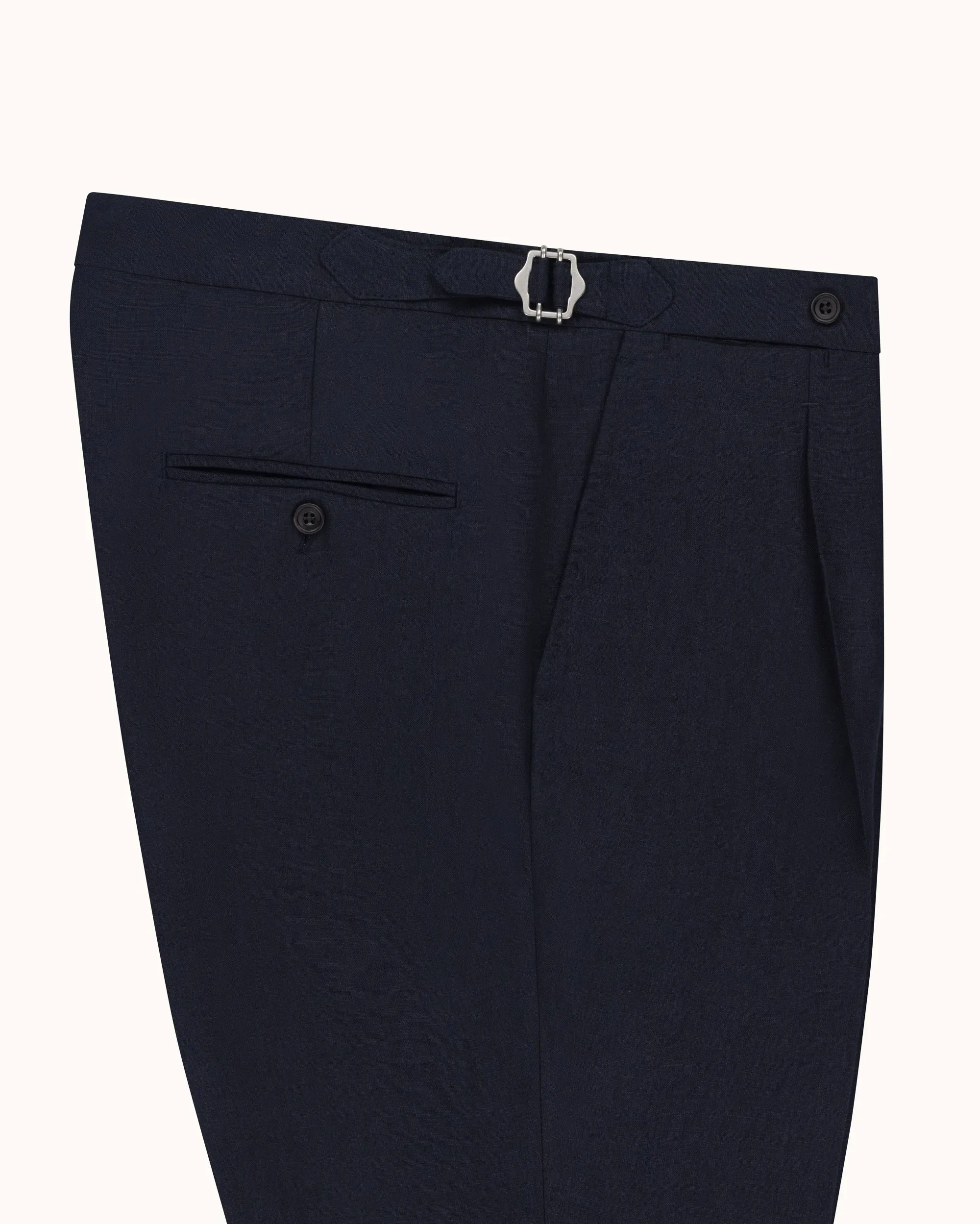 Classic Pleated Trouser - Navy High Twist Linen sold by Natalino product image thumbnail 2