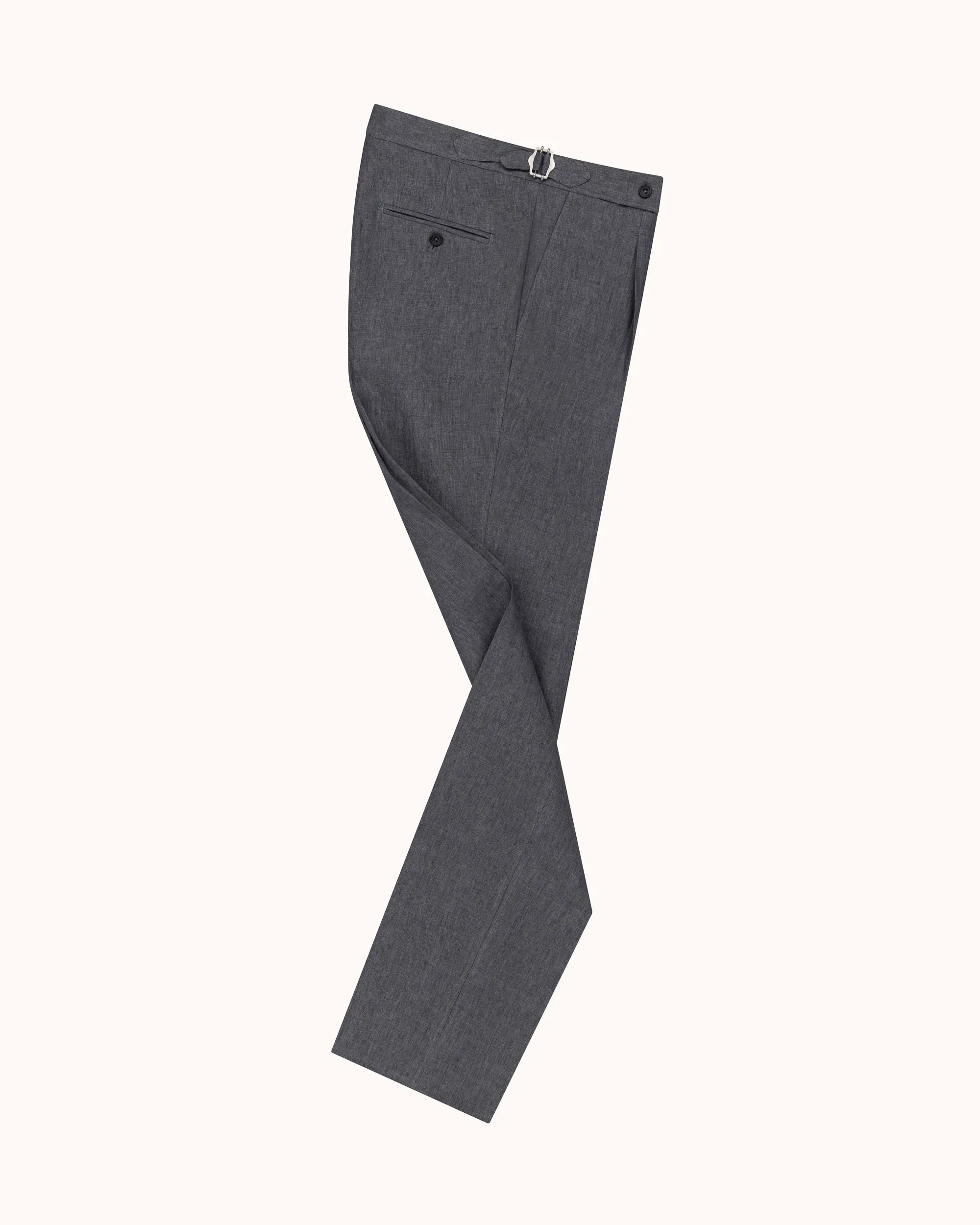 Classic Pleated Trouser - Grey High Twist Linen sold by Natalino