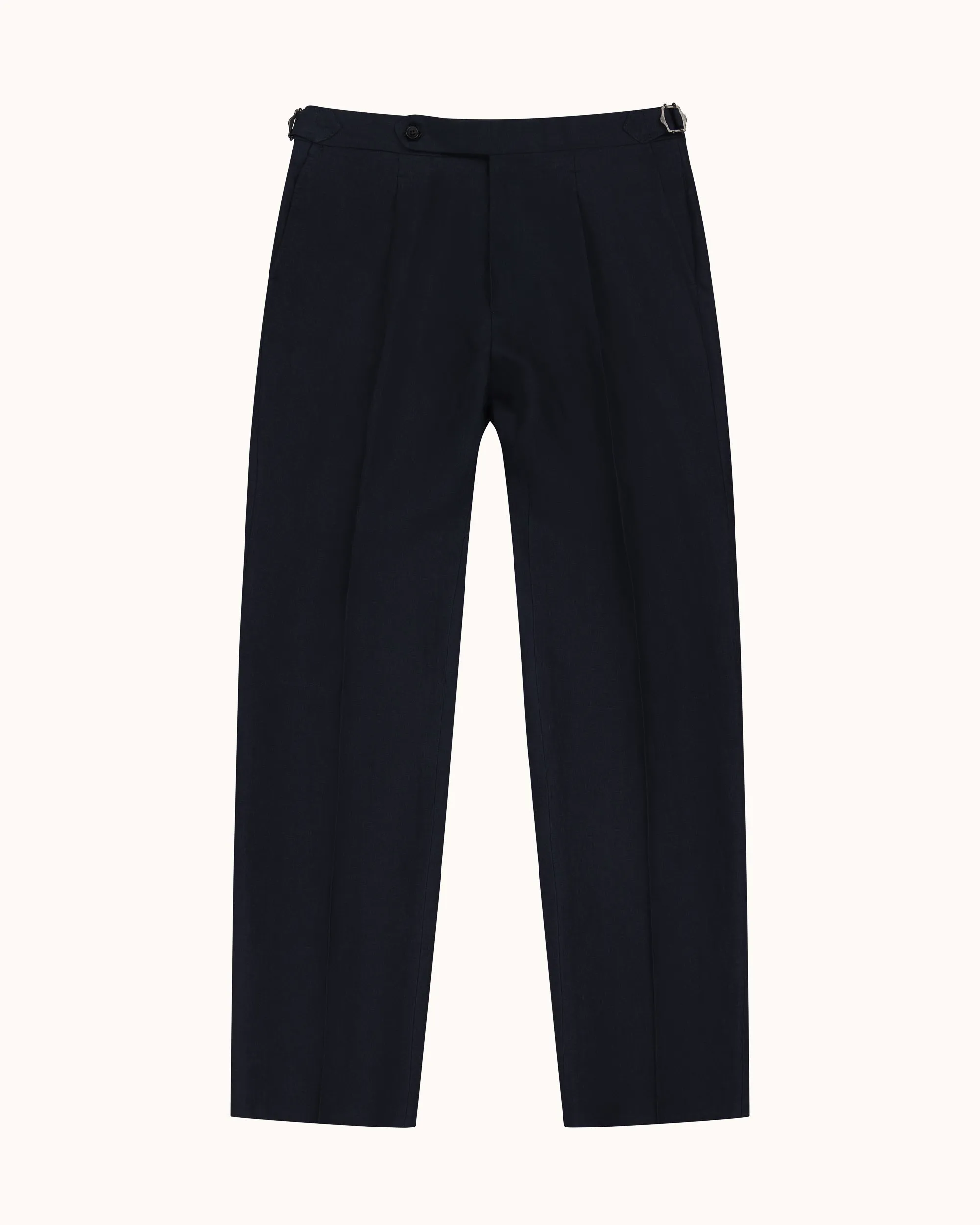 Relaxed Pleated Trouser - Navy High Twist Linen sold by Natalino