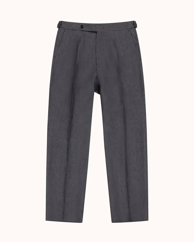Relaxed Pleated Trouser - Grey High Twist Linen made by Natalino