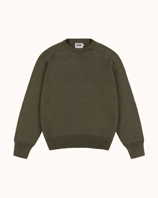 Cotton Crew Neck Sweater - Loden Green made by Natalino