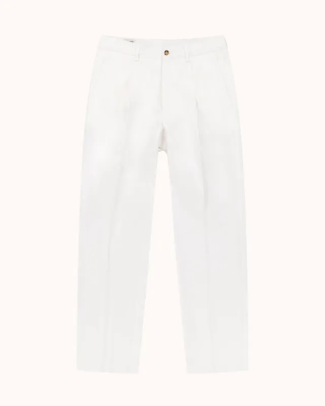 Casual Relaxed Pleated Trouser - White Brushed Cotton made by Natalino