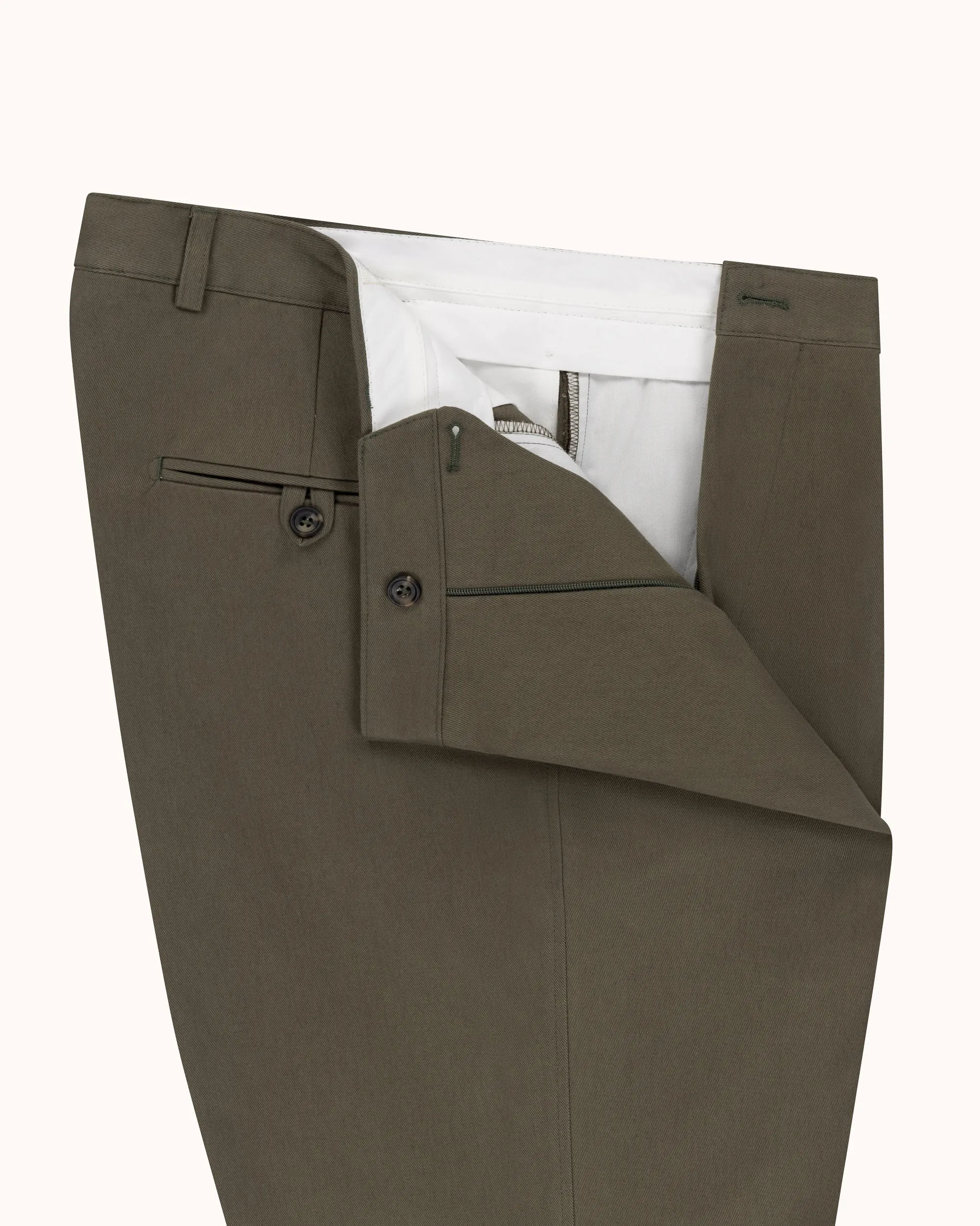 Casual Relaxed Pleated Trouser - Olive Brushed Cotton sold by Natalino product image thumbnail 5