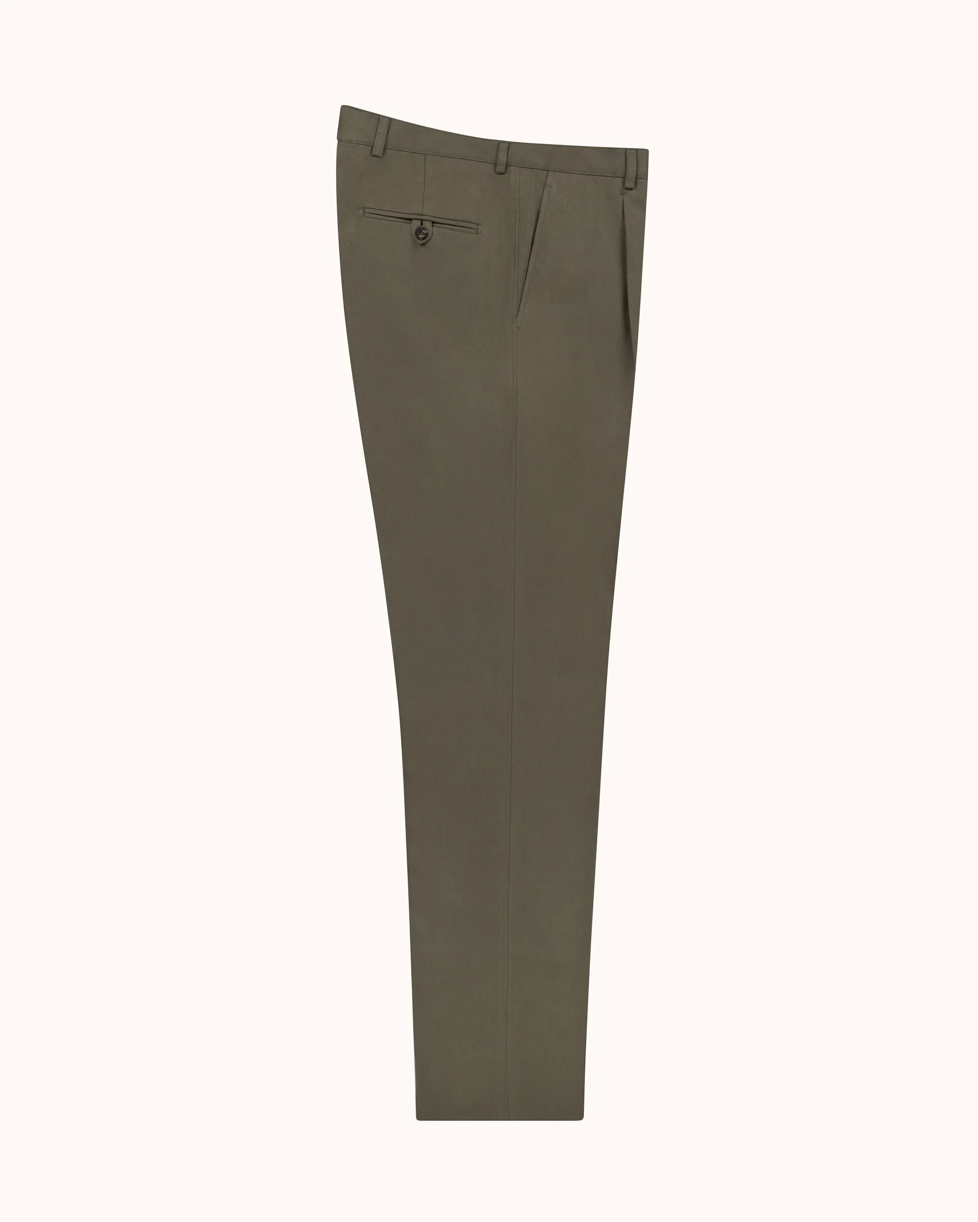 Casual Relaxed Pleated Trouser - Olive Brushed Cotton sold by Natalino product image thumbnail 3