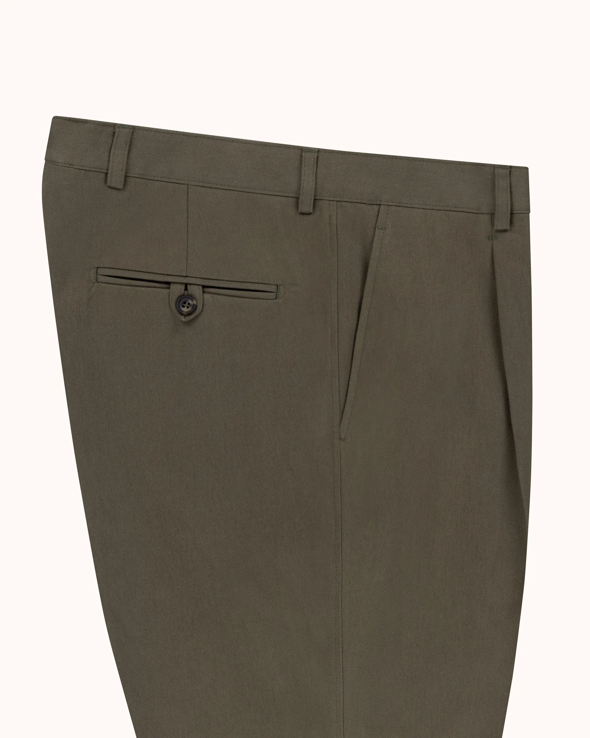 Casual Relaxed Pleated Trouser - Olive Brushed Cotton sold by Natalino product image thumbnail 4