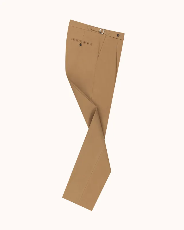 Classic Pleated Trouser - Tan Linen made by Natalino