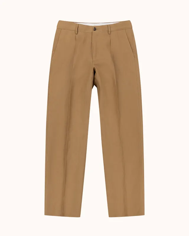 Casual Relaxed Pleated Trouser - Tan Linen made by Natalino