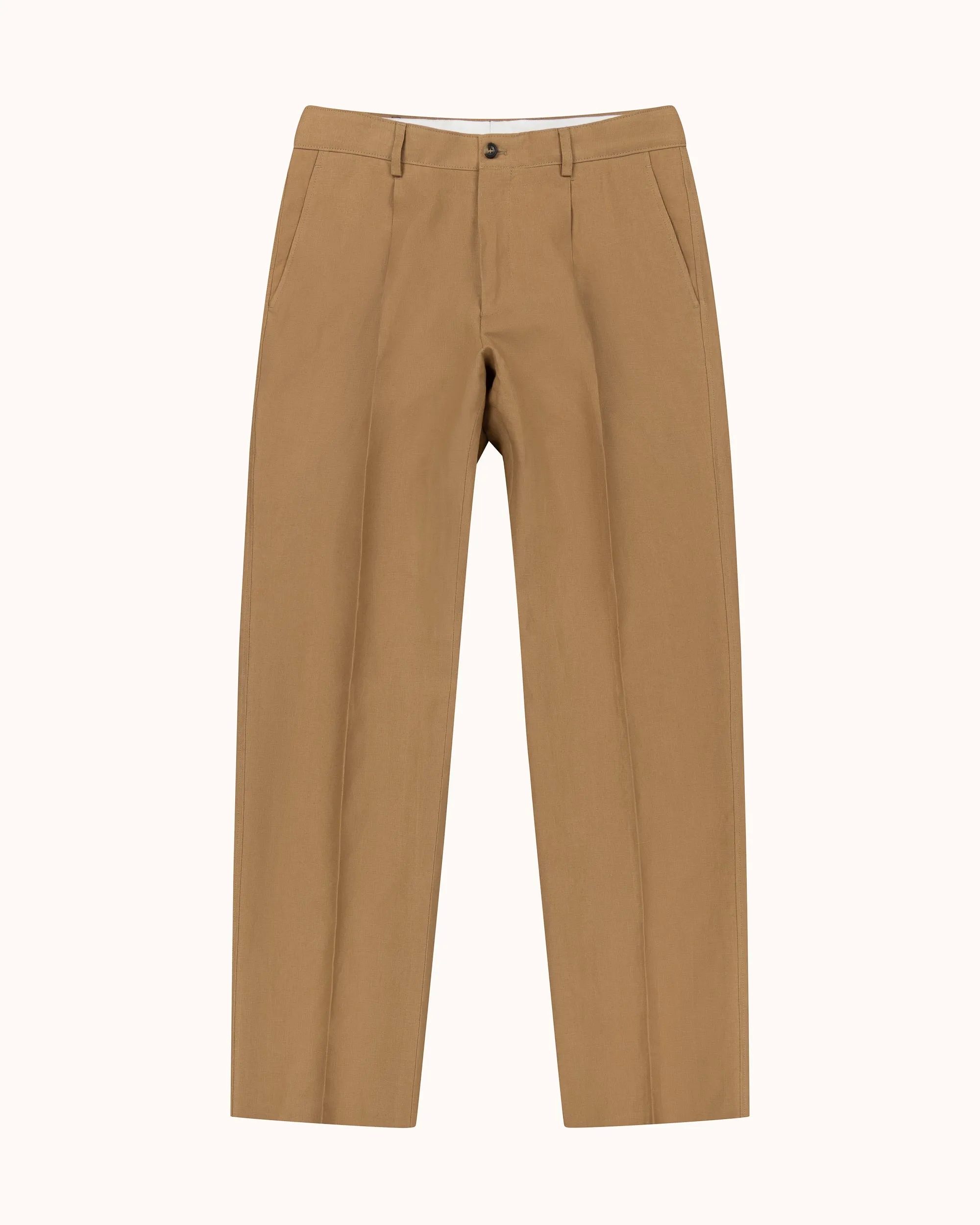 Casual Relaxed Pleated Trouser - Tan Linen sold by Natalino