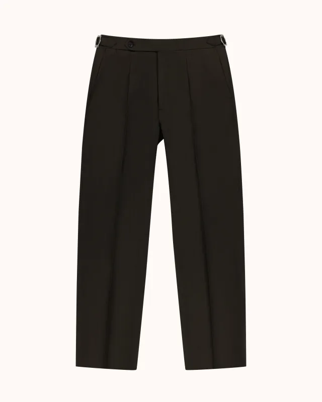 Relaxed Pleated Trouser - Dark Olive Tropical Wool made by Natalino
