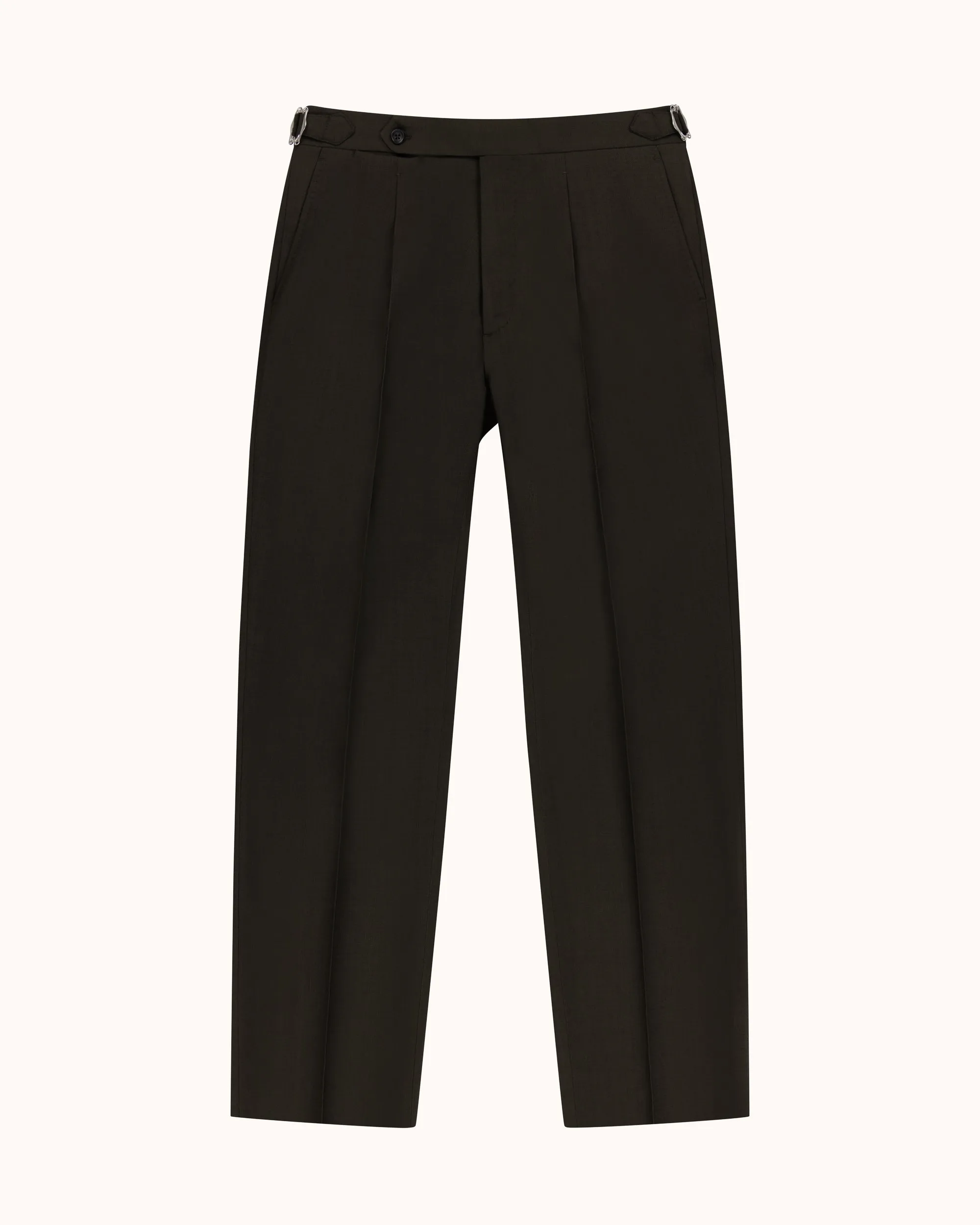Relaxed Pleated Trouser - Dark Olive Tropical Wool sold by Natalino