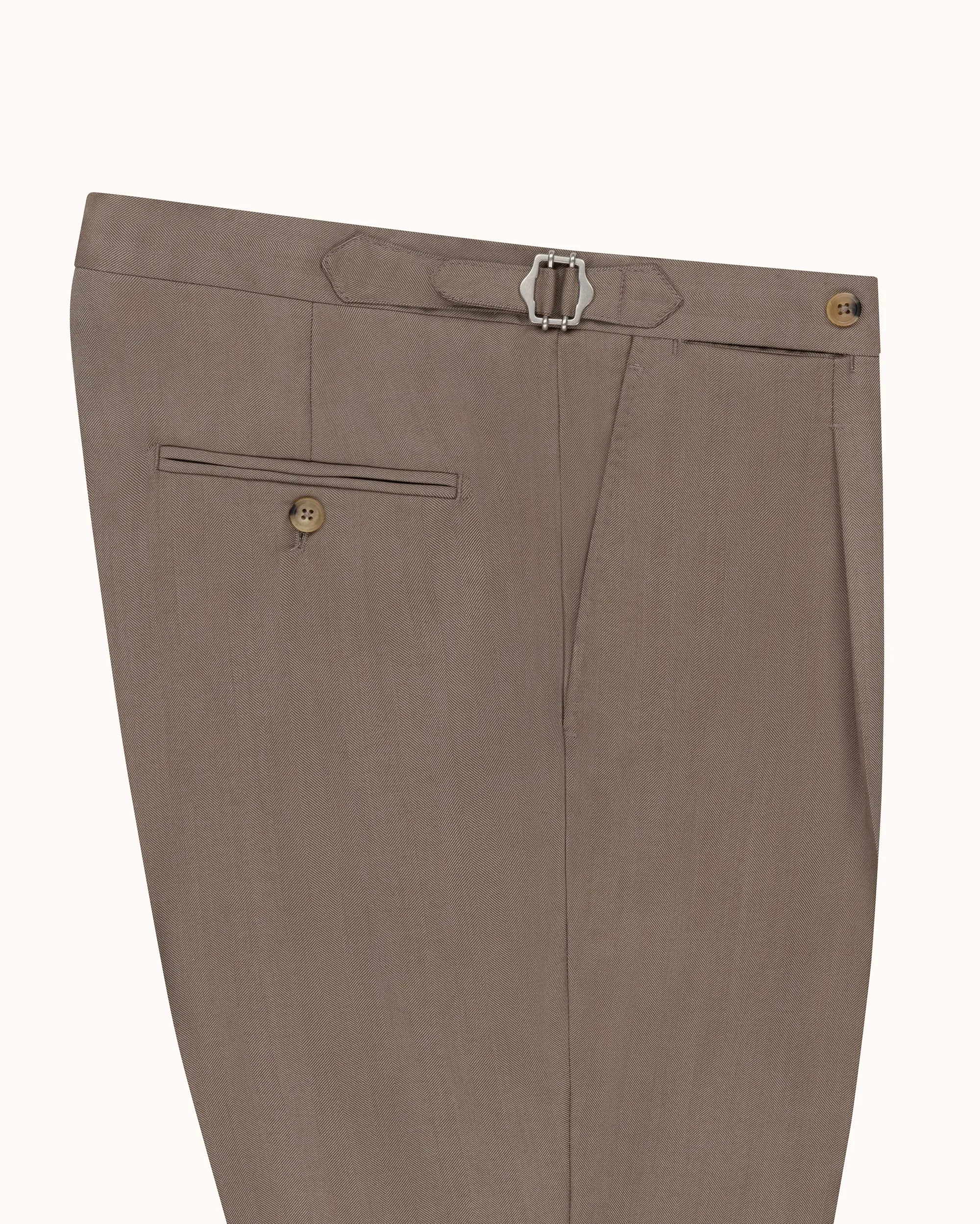 Classic Pleated Trouser - Mushroom Herringbone Wool sold by Natalino product image thumbnail 3