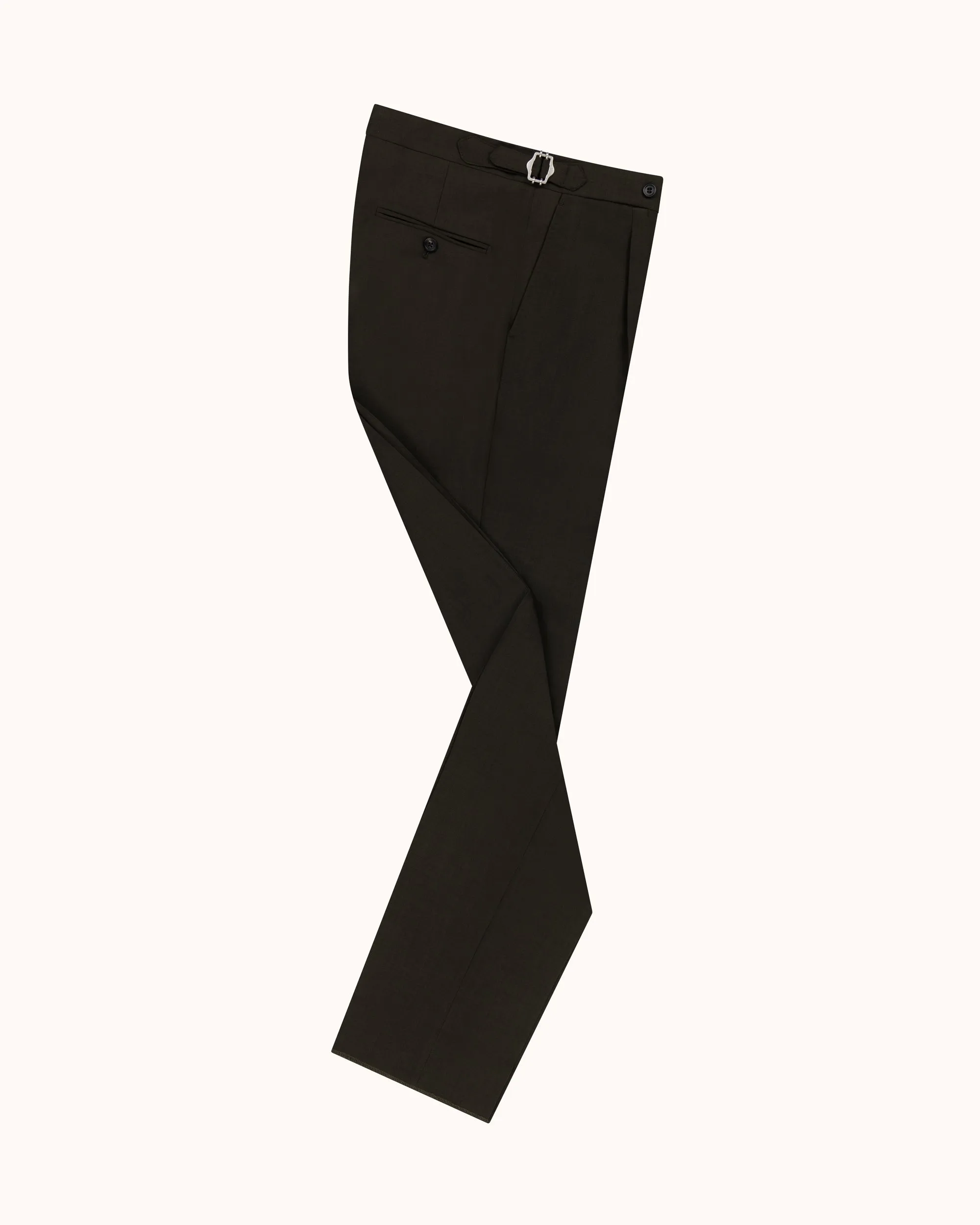 Classic Pleated Trouser - Dark Olive Tropical Wool sold by Natalino