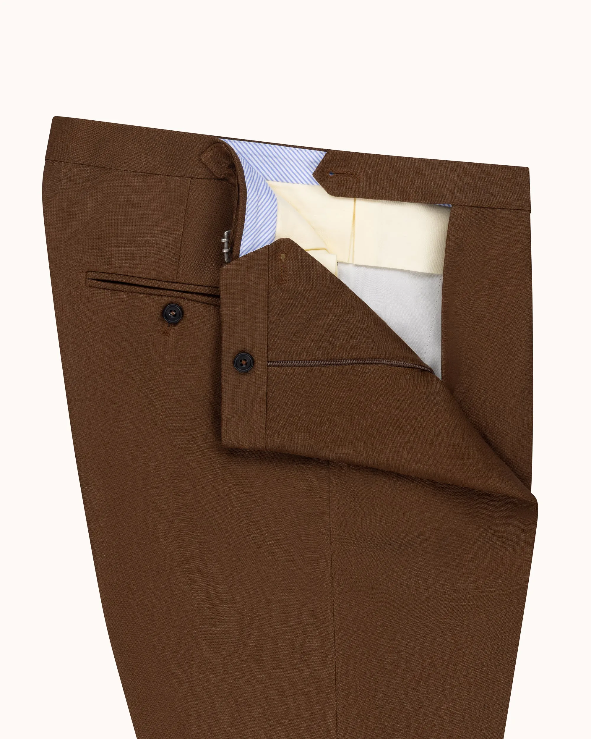 Classic Pleated Trouser - Tobacco Brown Linen sold by Natalino product image thumbnail 2