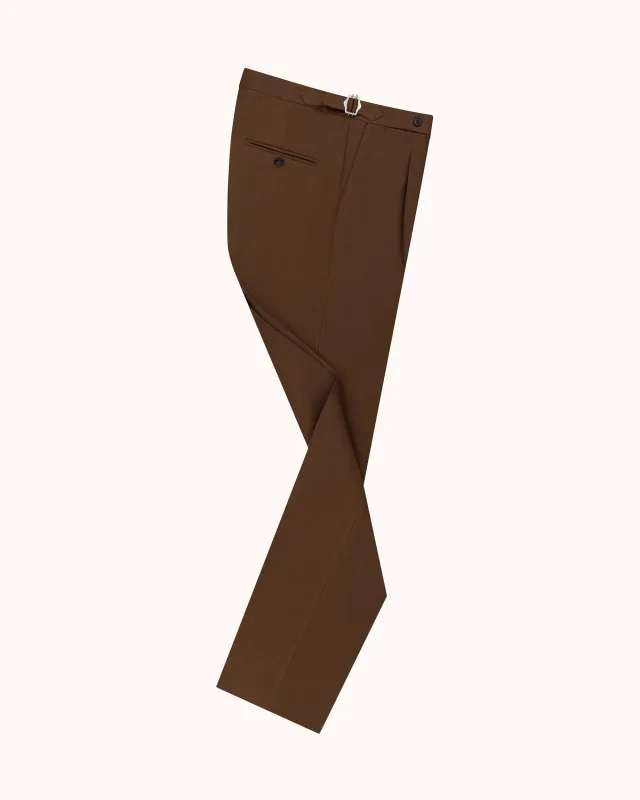 Classic Pleated Trouser - Tobacco Brown Linen made by Natalino
