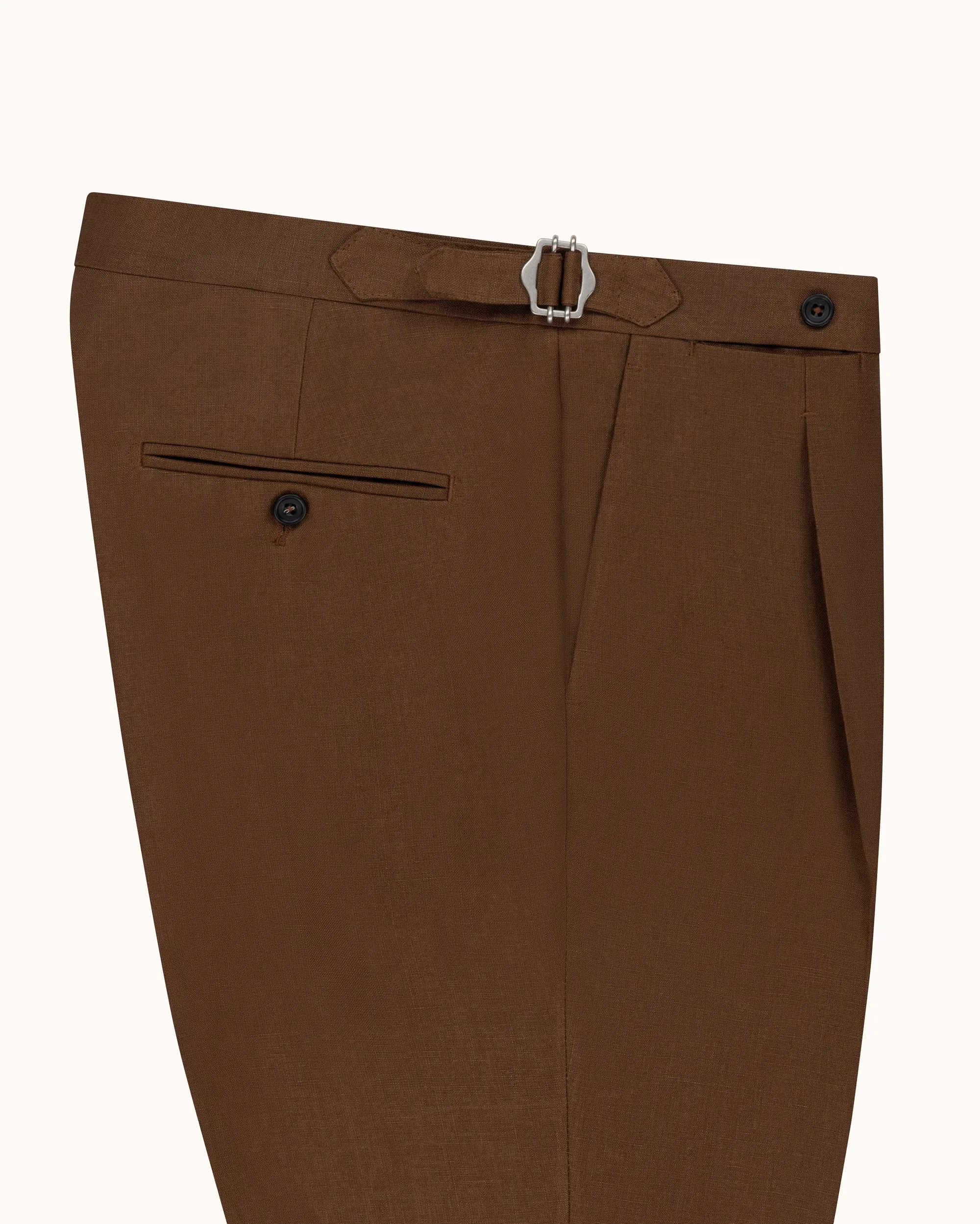 Classic Pleated Trouser - Tobacco Brown Linen sold by Natalino product image thumbnail 3