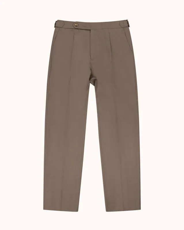 Relaxed Pleated Trouser - Mushroom Herringbone Wool made by Natalino