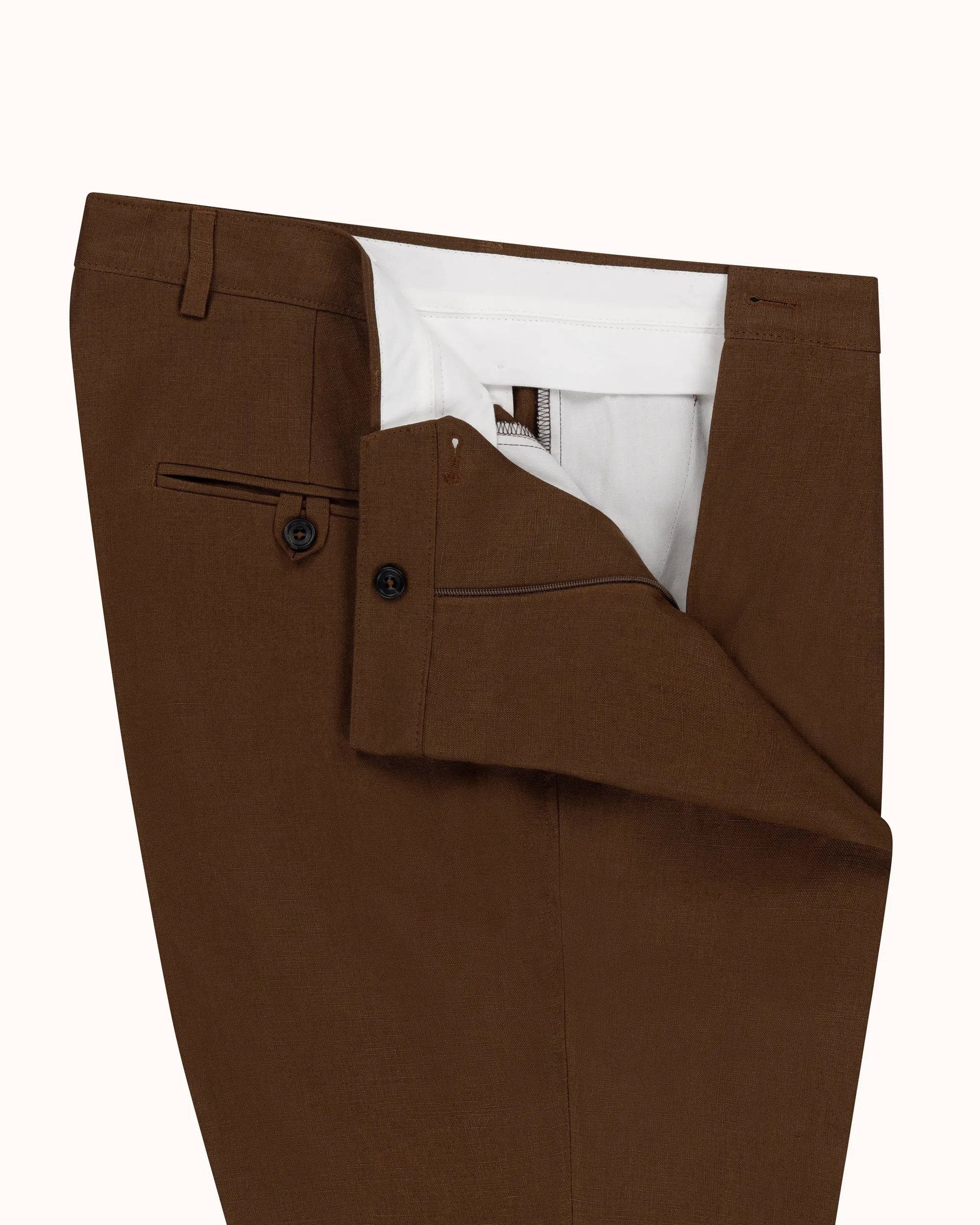 Casual Relaxed Pleated Trouser - Tobacco Brown Linen sold by Natalino product image thumbnail 5