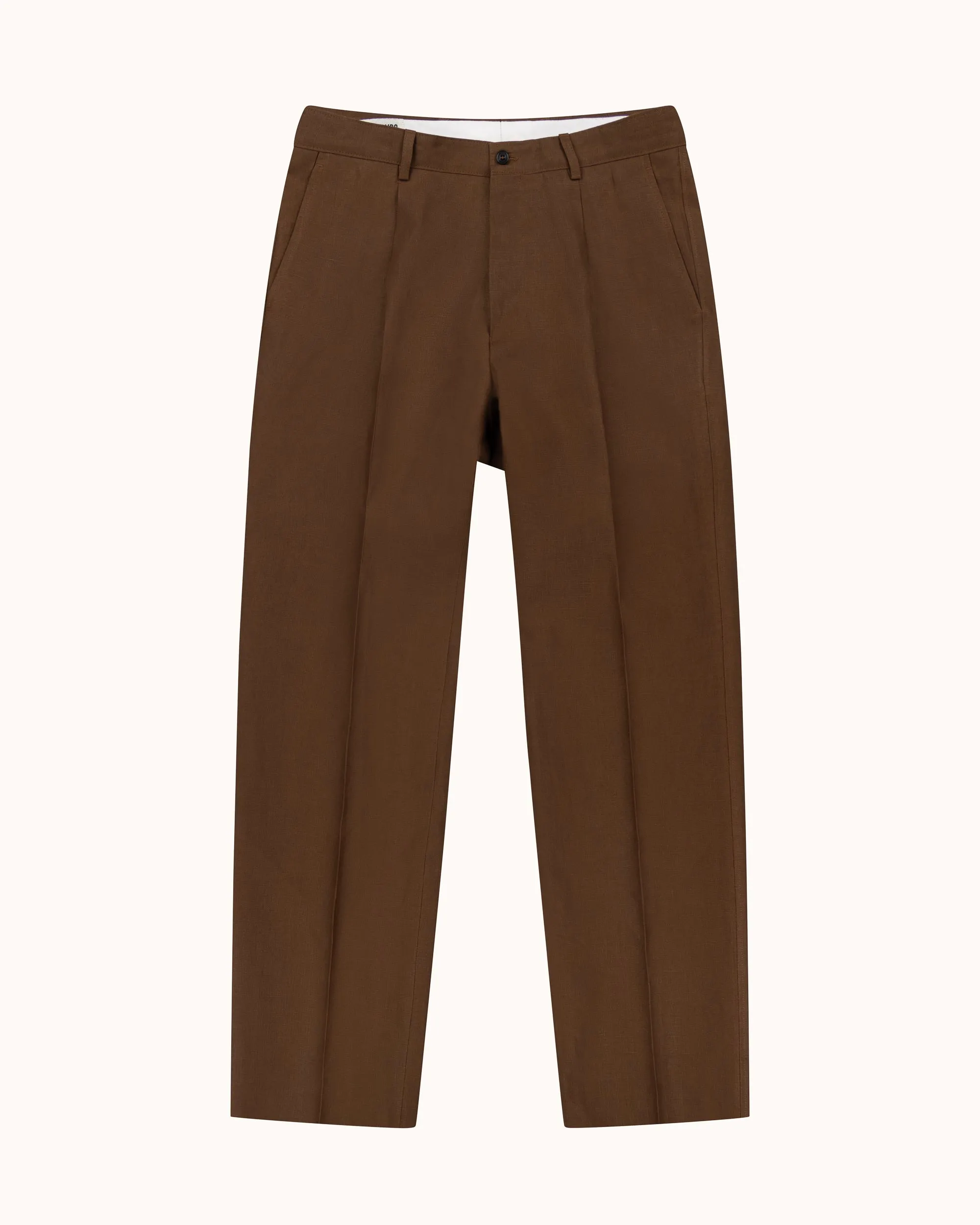 Casual Relaxed Pleated Trouser - Tobacco Brown Linen sold by Natalino
