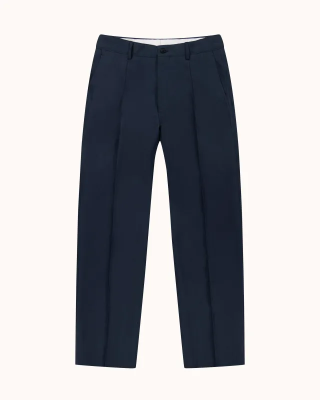 Casual Relaxed Pleated Trouser - Navy Slate Linen made by Natalino