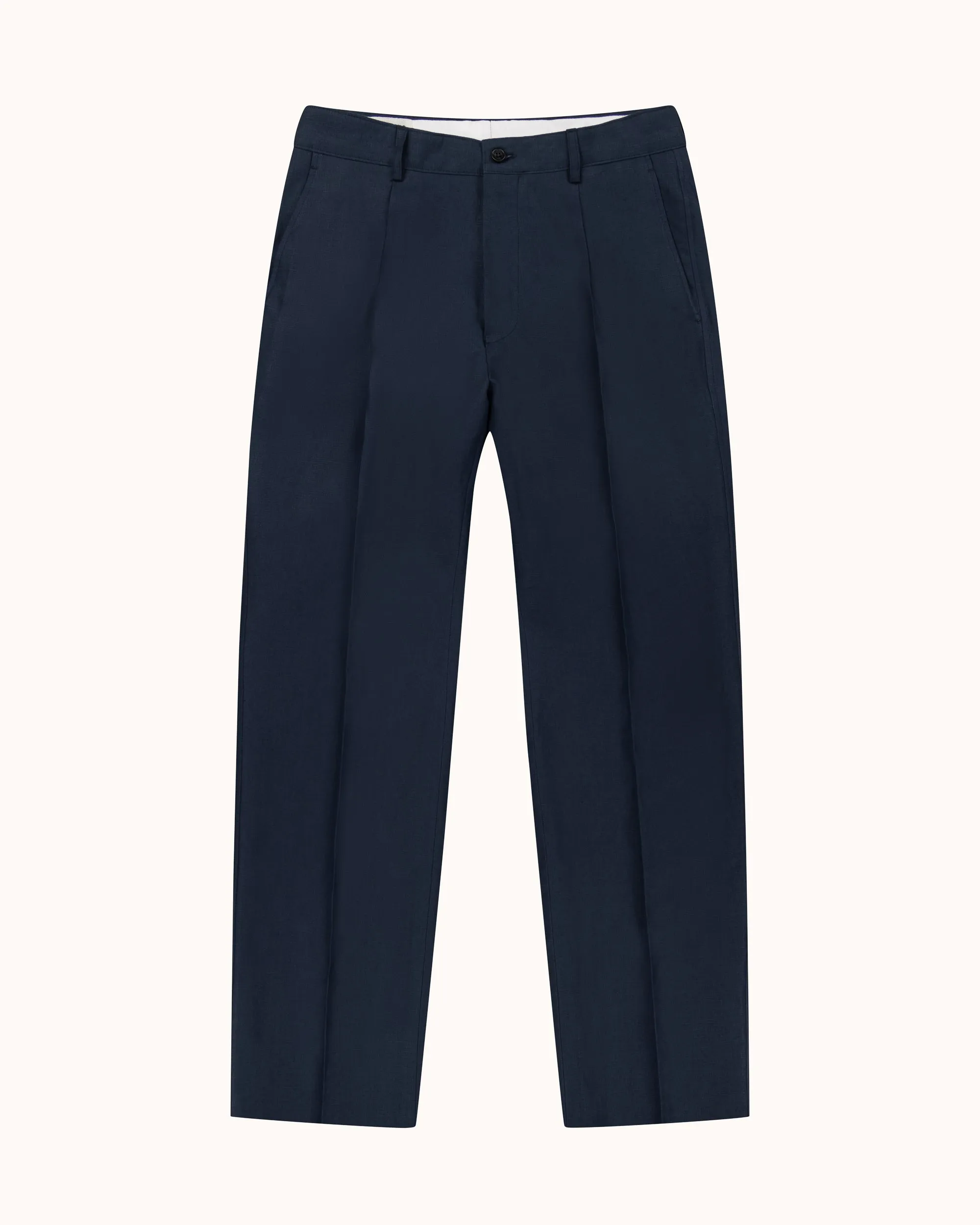 Casual Relaxed Pleated Trouser - Navy Slate Linen sold by Natalino