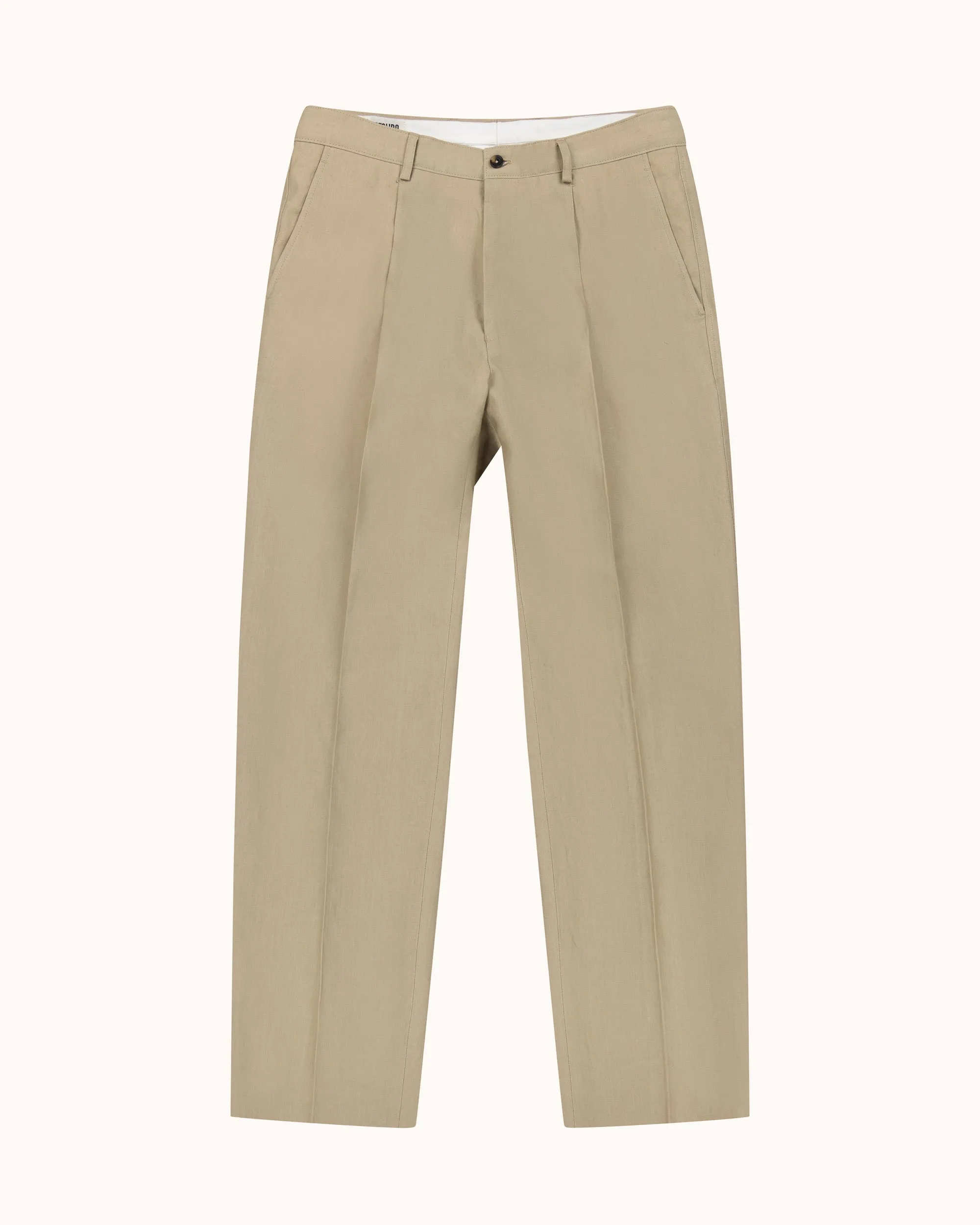Casual Relaxed Pleated Trouser - Sand Linen sold by Natalino