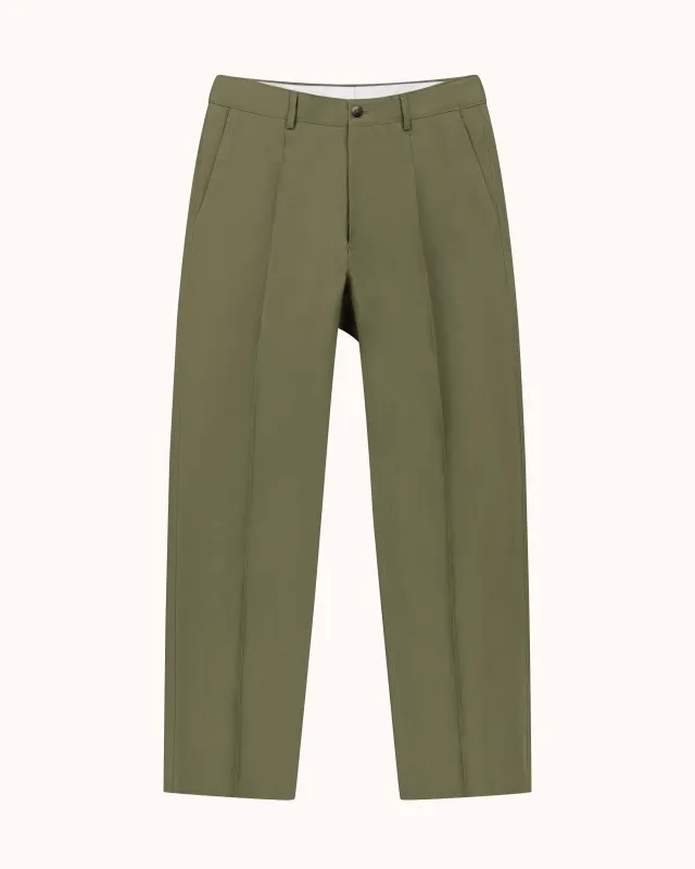 Casual Relaxed Pleated Trouser - Sage Green Linen made by Natalino