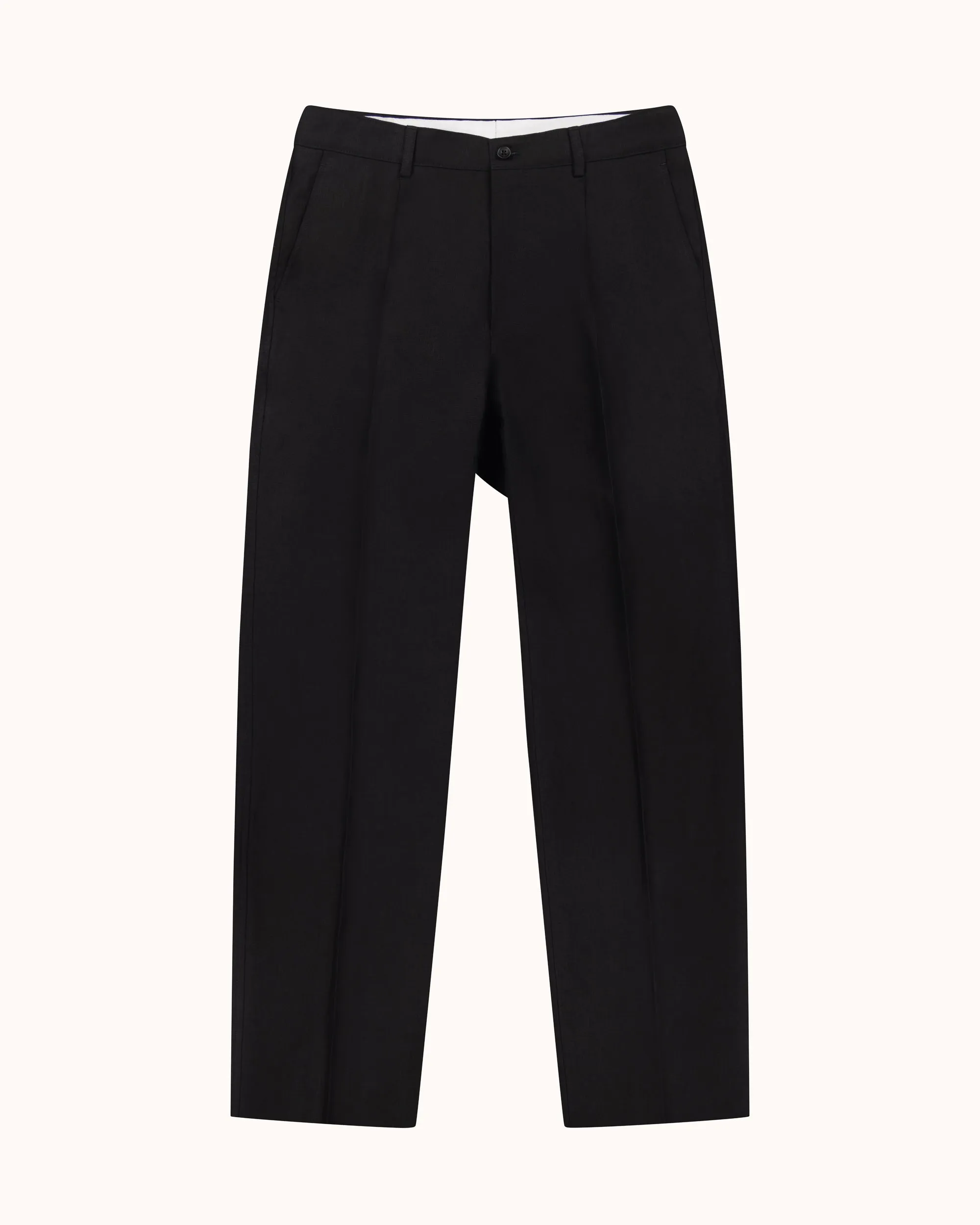 Casual Relaxed Pleated Trouser - Black Linen sold by Natalino
