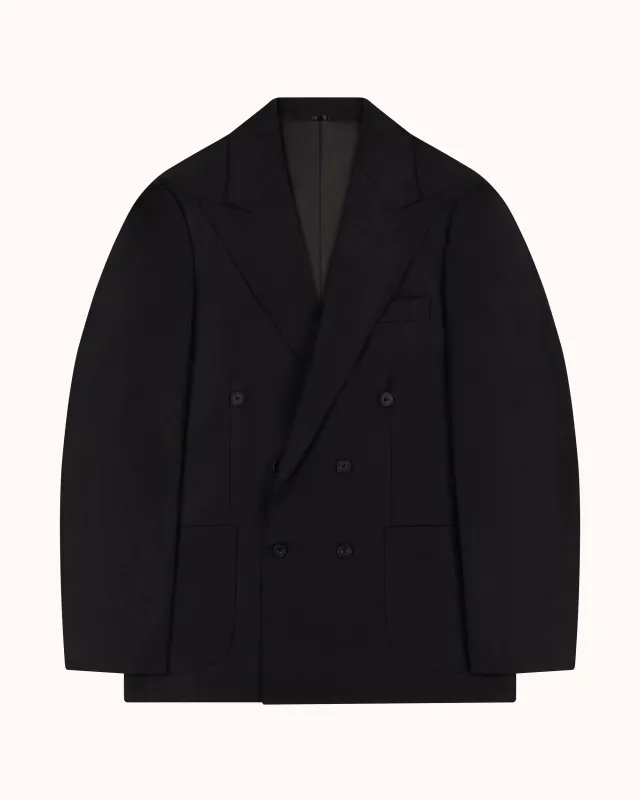 Double Breasted Sport Jacket - Black Linen made by Natalino