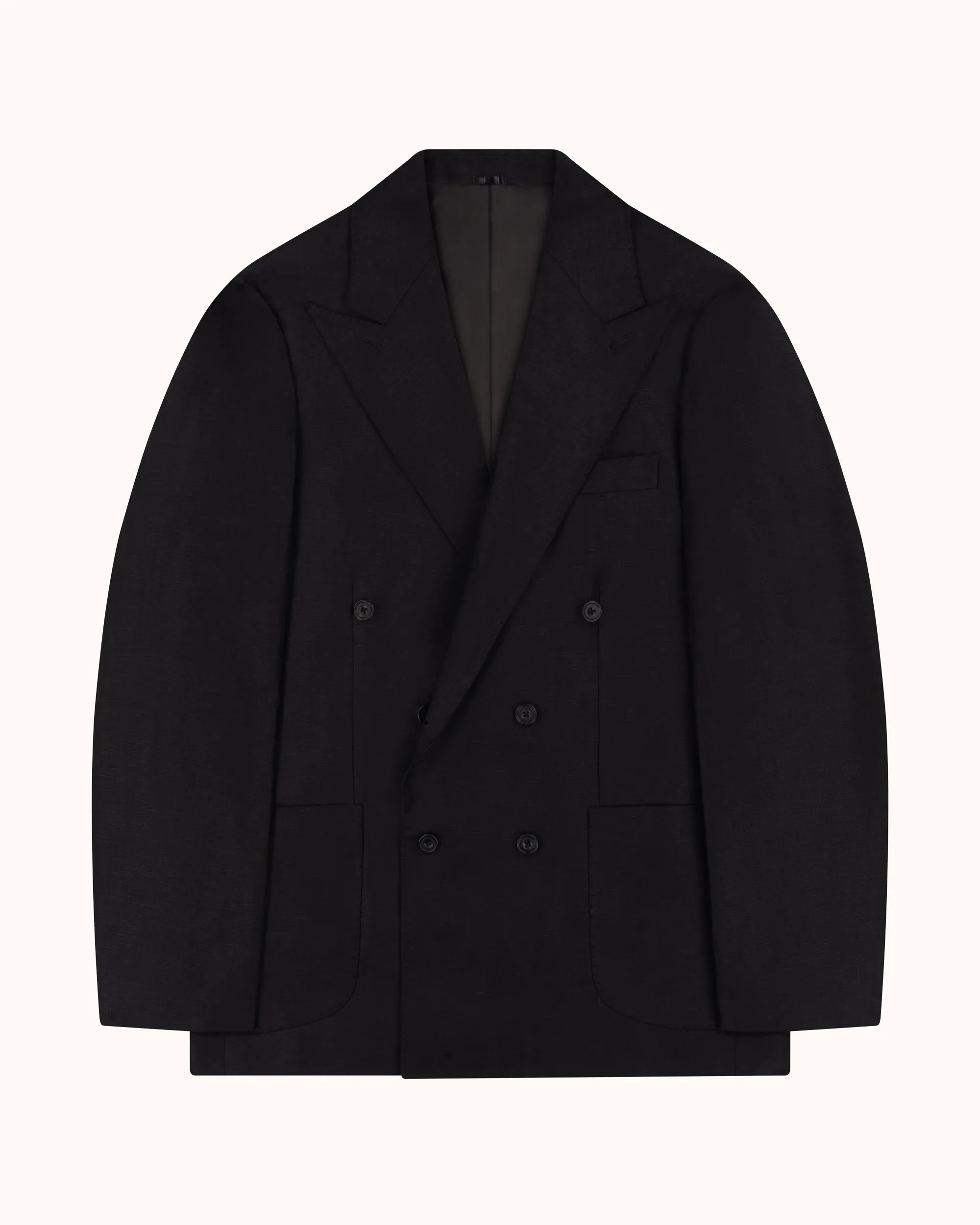 Double Breasted Sport Jacket - Black Linen sold by Natalino