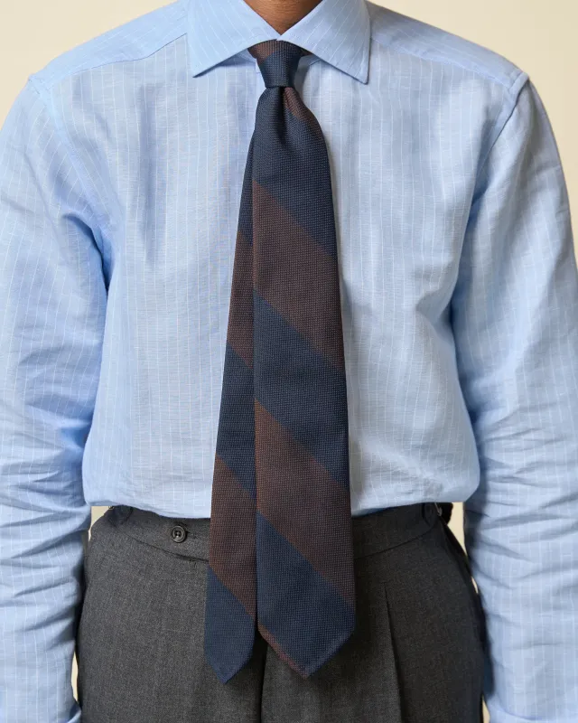 Shibumi Firenze - Japanese Grenadine Silk Tie - Navy / Brown made by Natalino