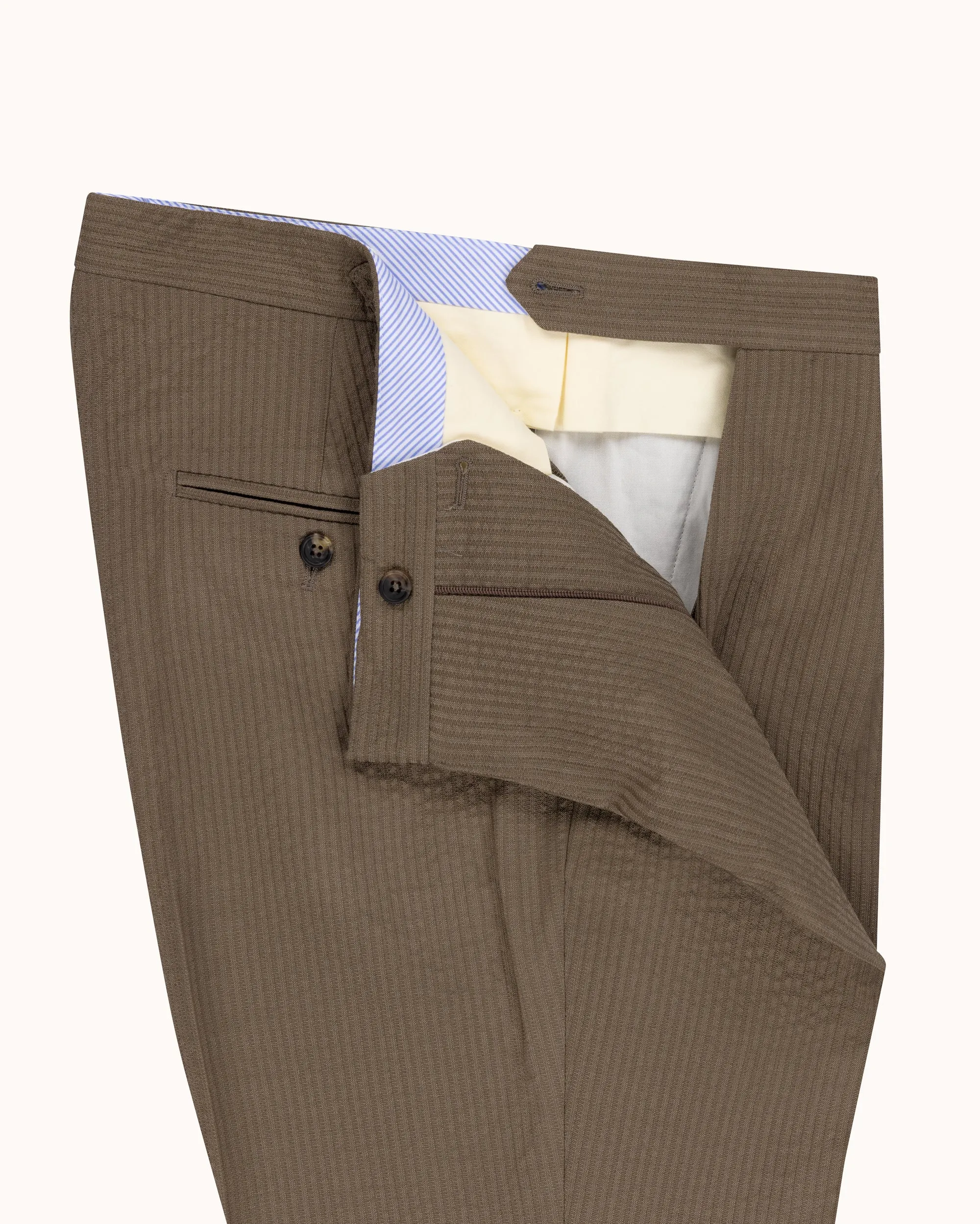 Classic Pleated Trouser - Mushroom Seersucker Wool sold by Natalino product image thumbnail 4
