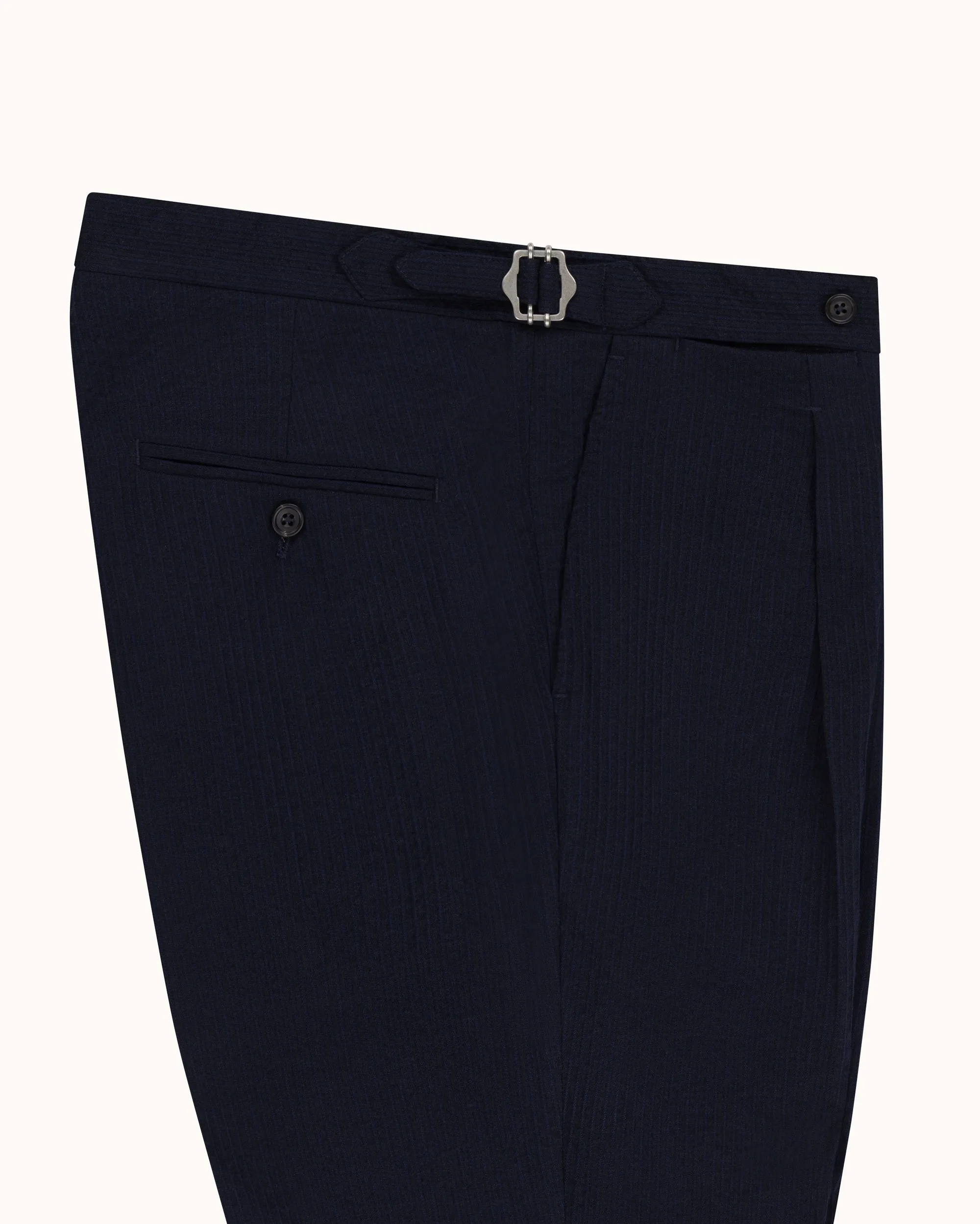 Classic Pleated Trouser - Navy Seersucker Wool sold by Natalino product image thumbnail 3