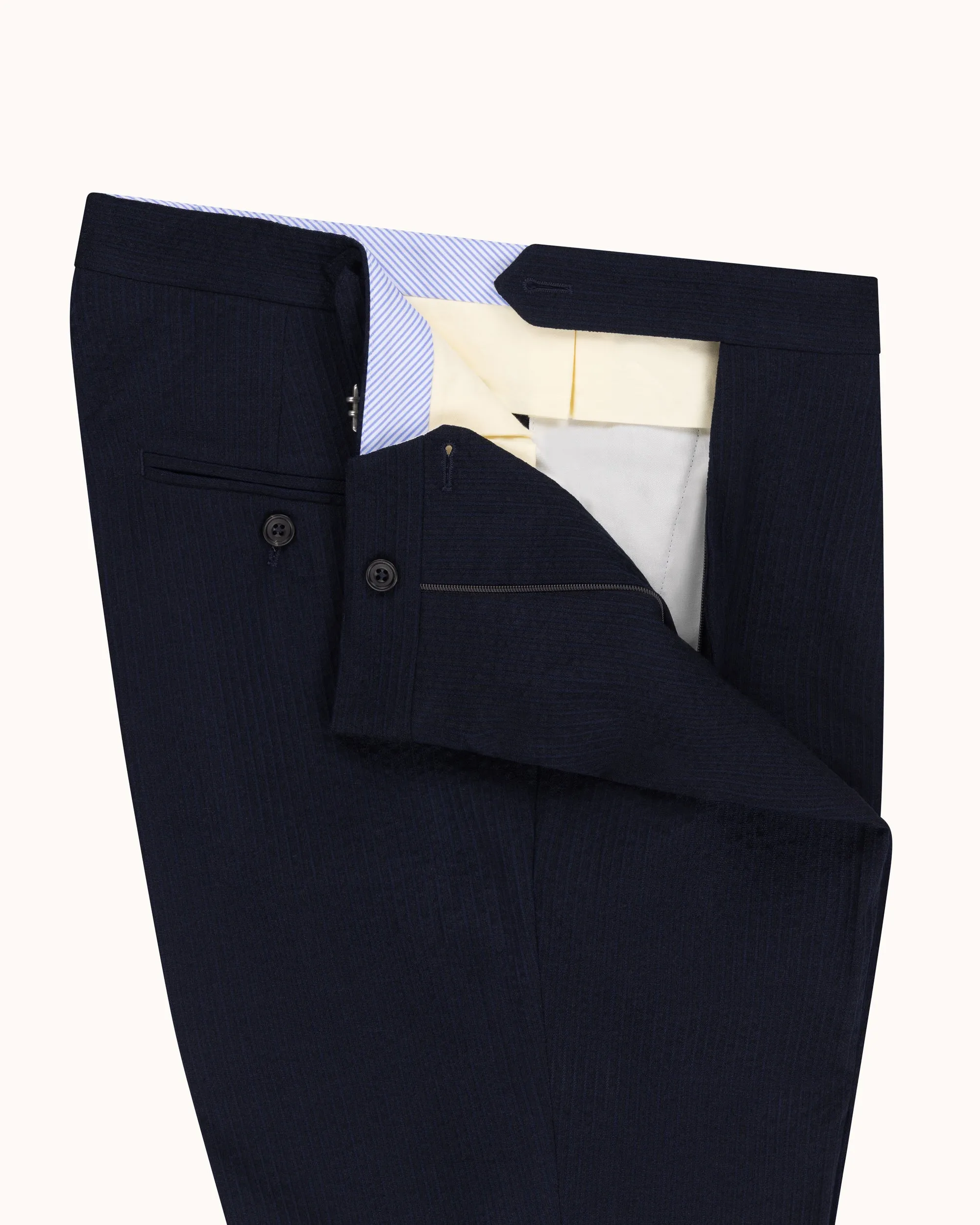 Classic Pleated Trouser - Navy Seersucker Wool sold by Natalino product image thumbnail 4